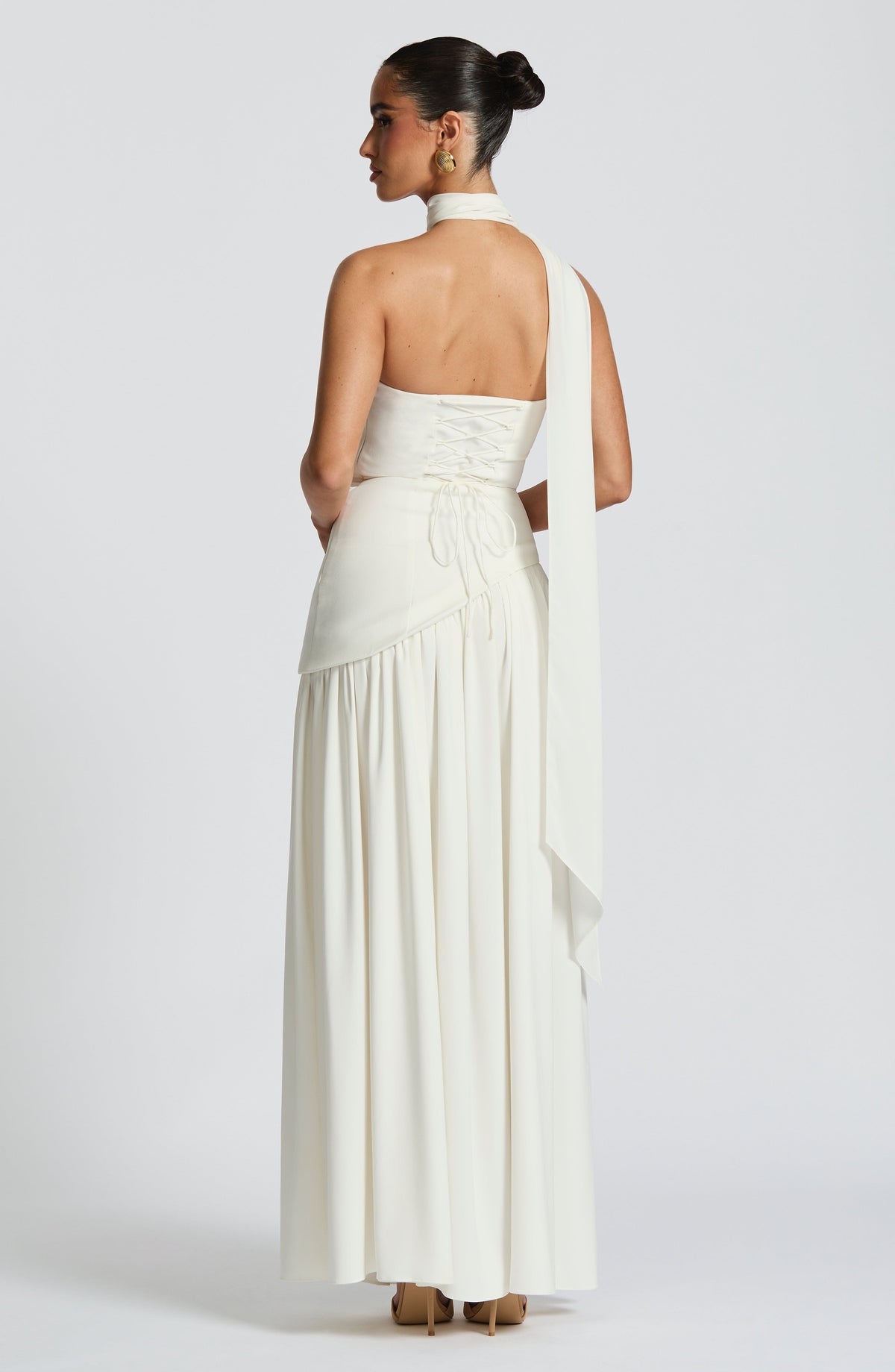 DIA Women's Dress Corset Ivory Crepe Chiffon Evening