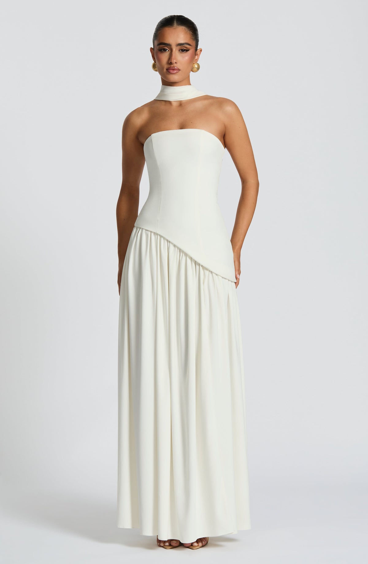 DIA Women's Dress Corset Ivory Crepe Chiffon Evening