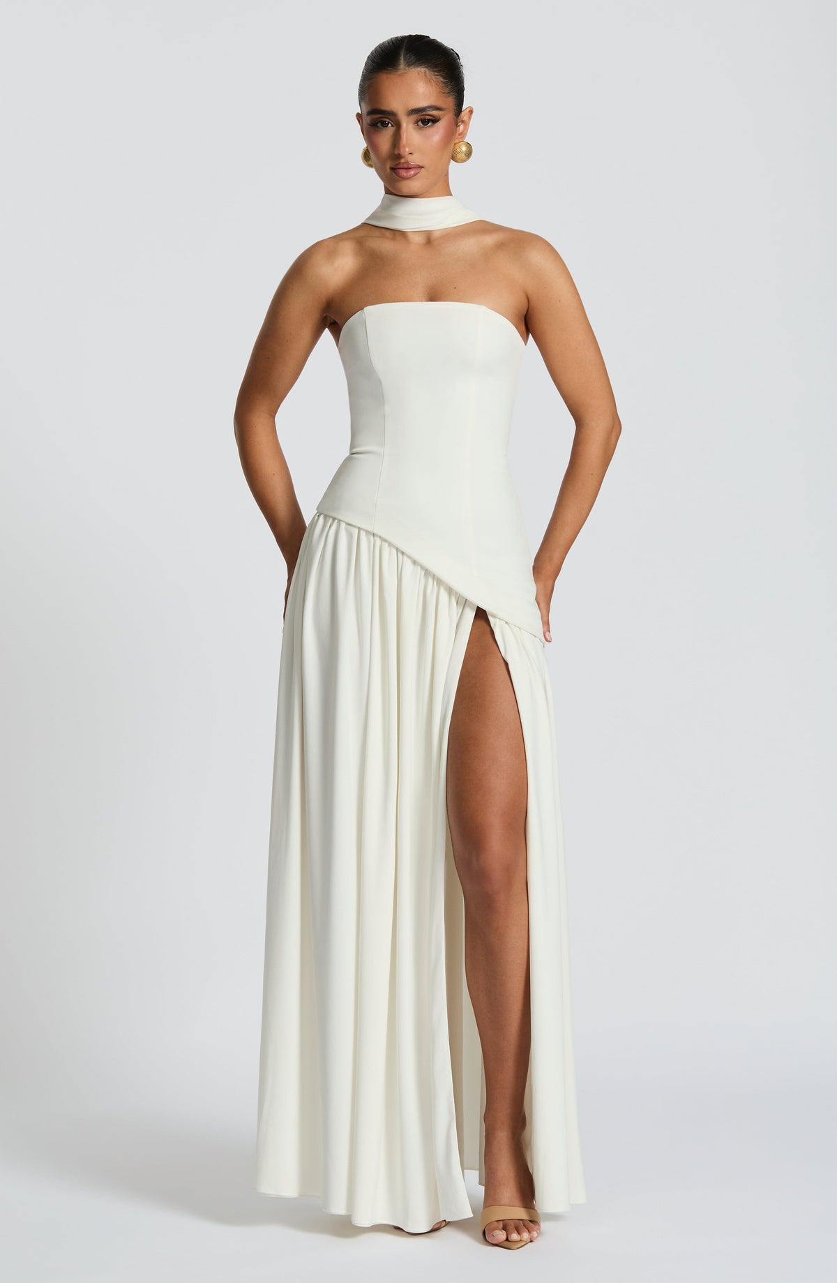DIA Women's Dress Corset Ivory Crepe Chiffon Evening