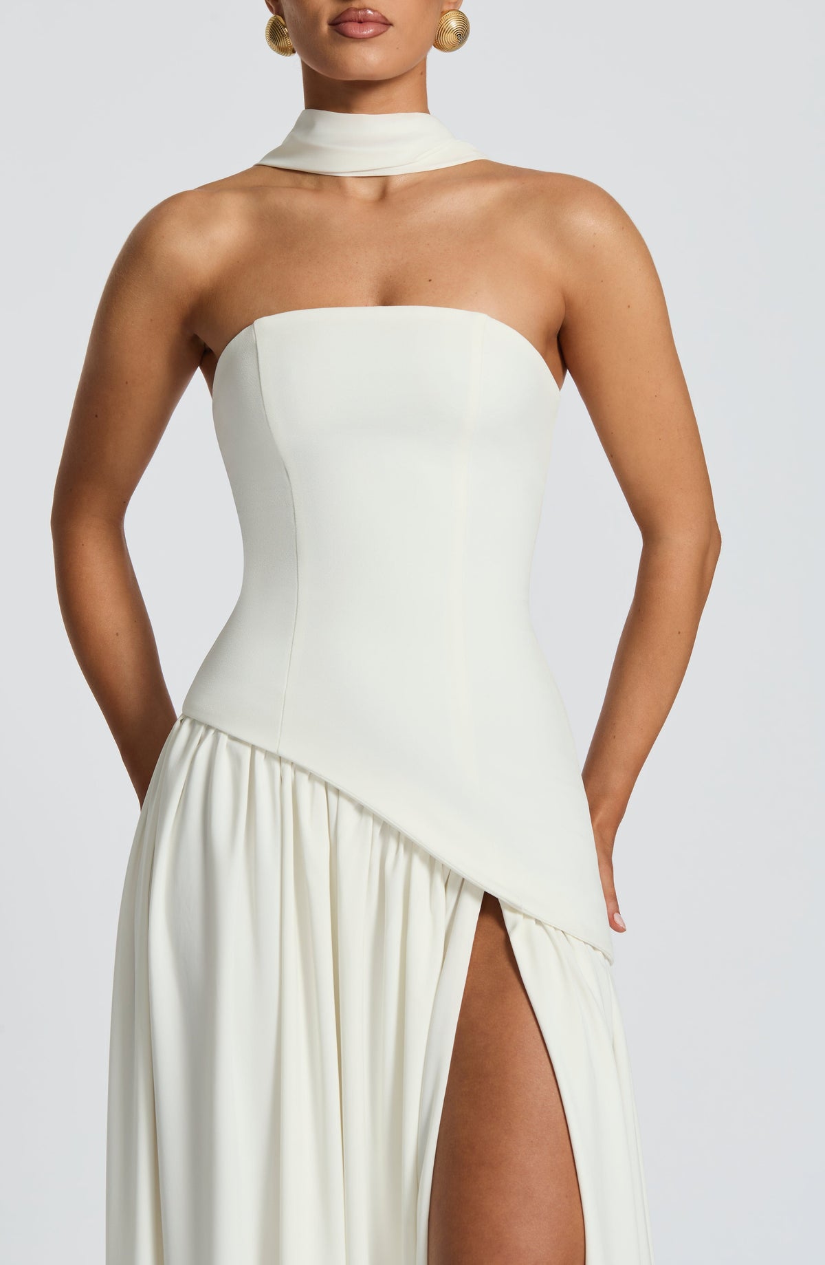 DIA Women's Dress Corset Ivory Crepe Chiffon Evening