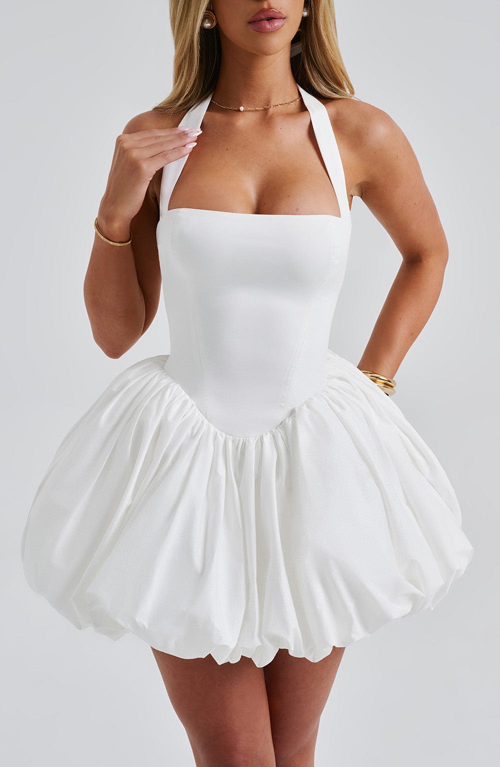 S.M Women's Dress Maricia Mini Square-Neck Ivory Cotton Party