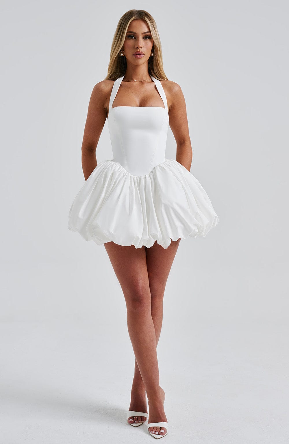 S.M Women's Dress Maricia Mini Square-Neck Ivory Cotton Party
