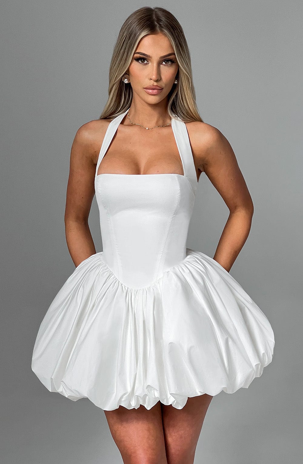S.M Women's Dress Maricia Mini Square-Neck Ivory Cotton Party