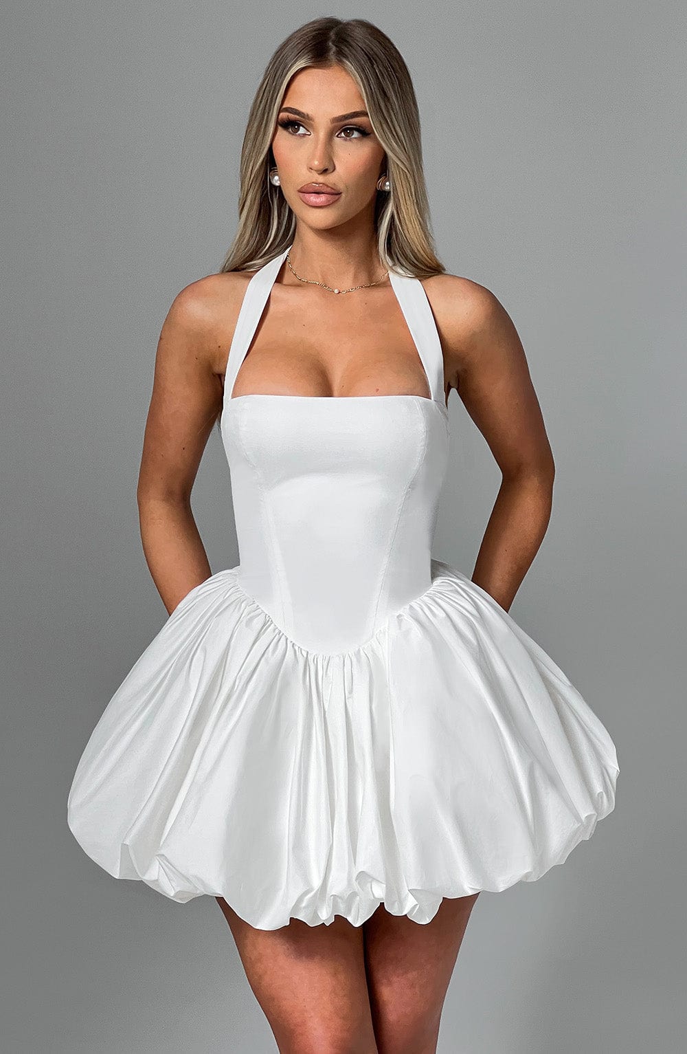 S.M Women's Dress Maricia Mini Square-Neck Ivory Cotton Party