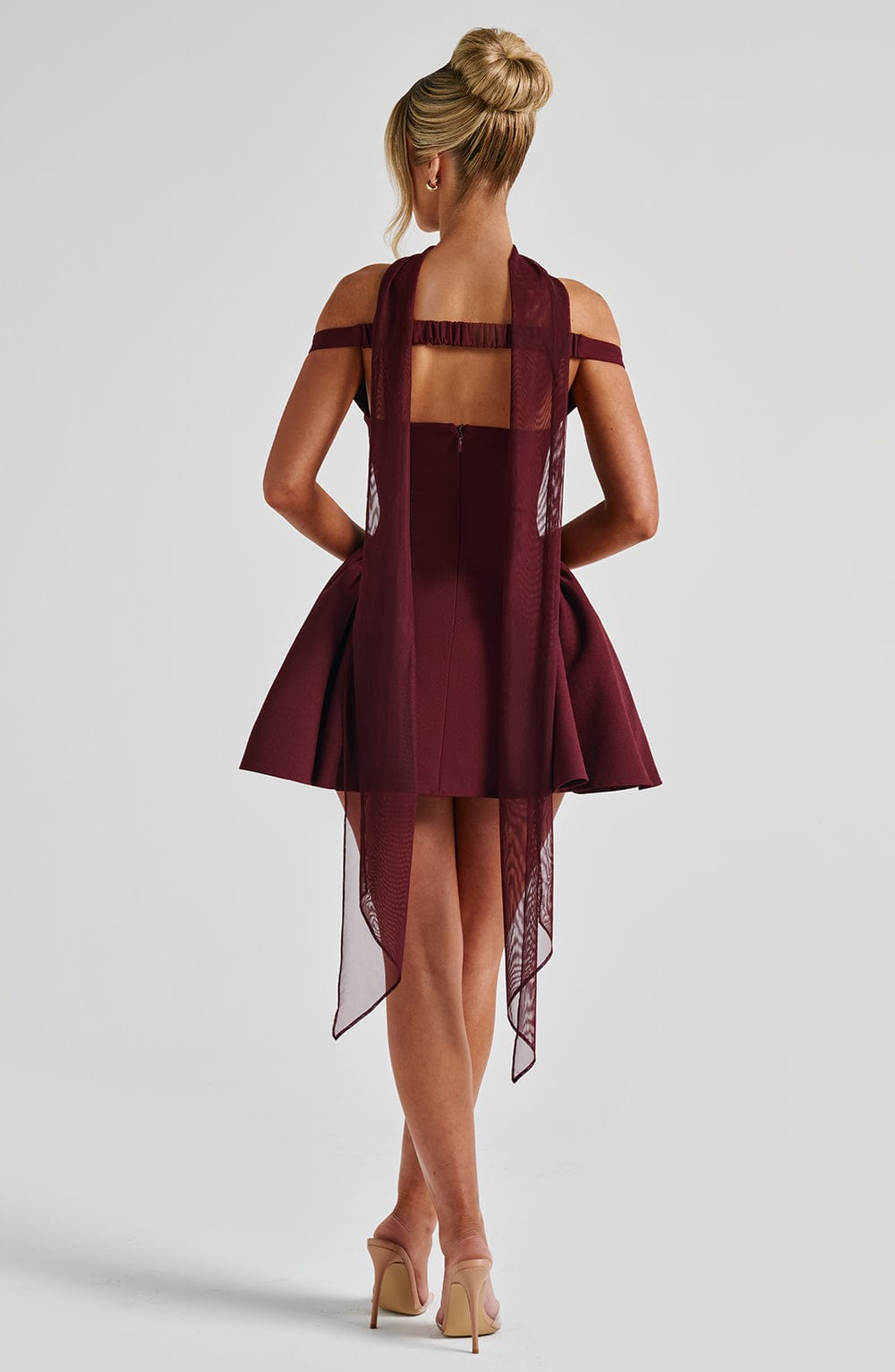 R.F Women's Dress Bardot Cherry Lacquer Crepe Cocktail