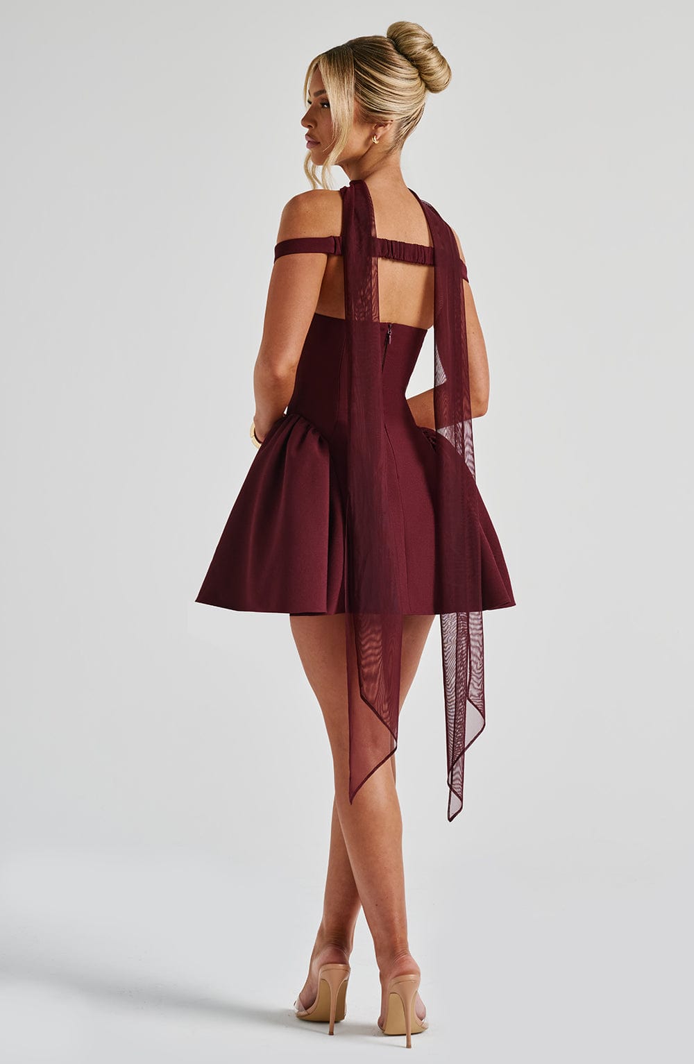 R.F Women's Dress Bardot Cherry Lacquer Crepe Cocktail