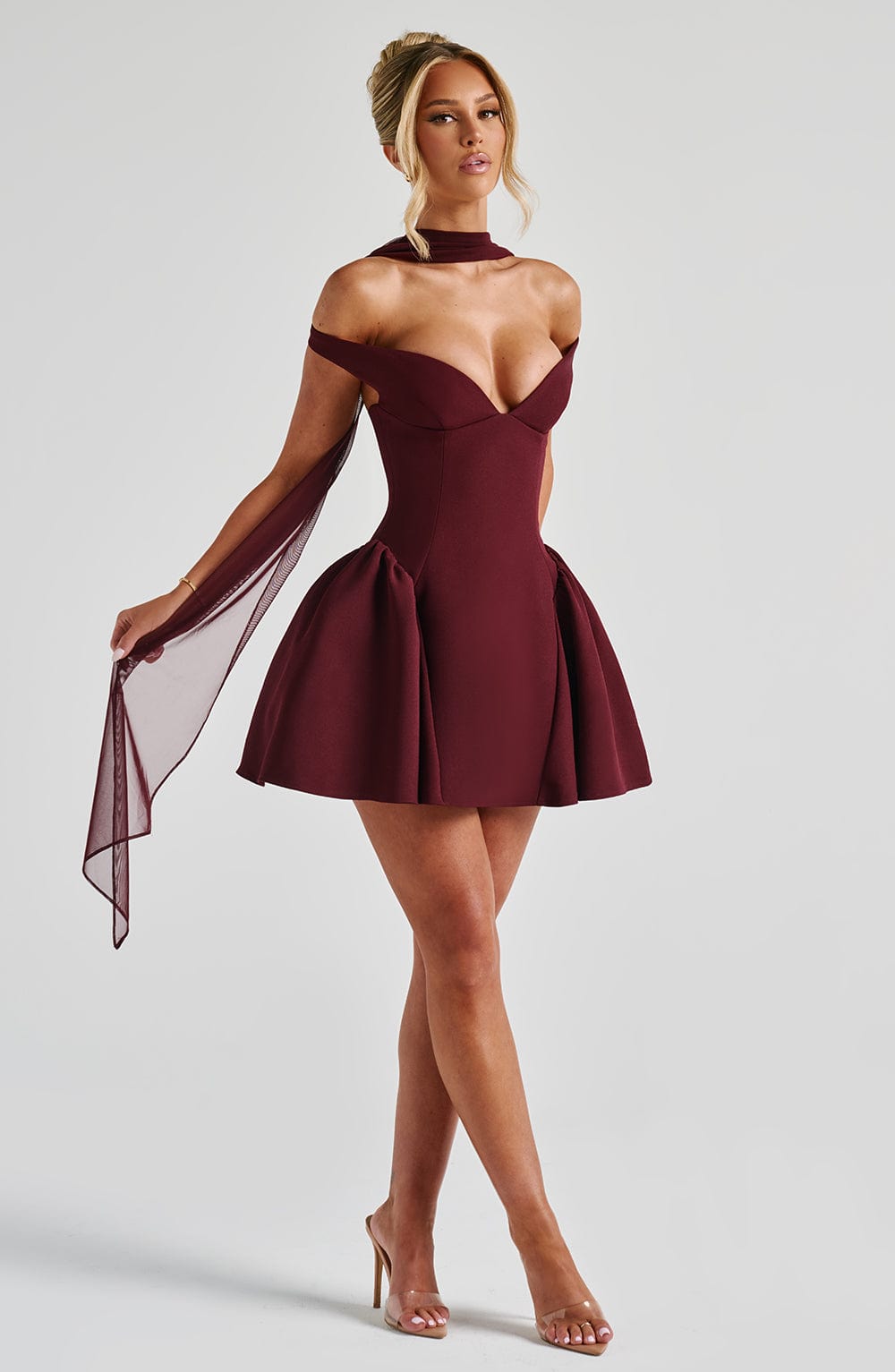 R.F Women's Dress Bardot Cherry Lacquer Crepe Cocktail