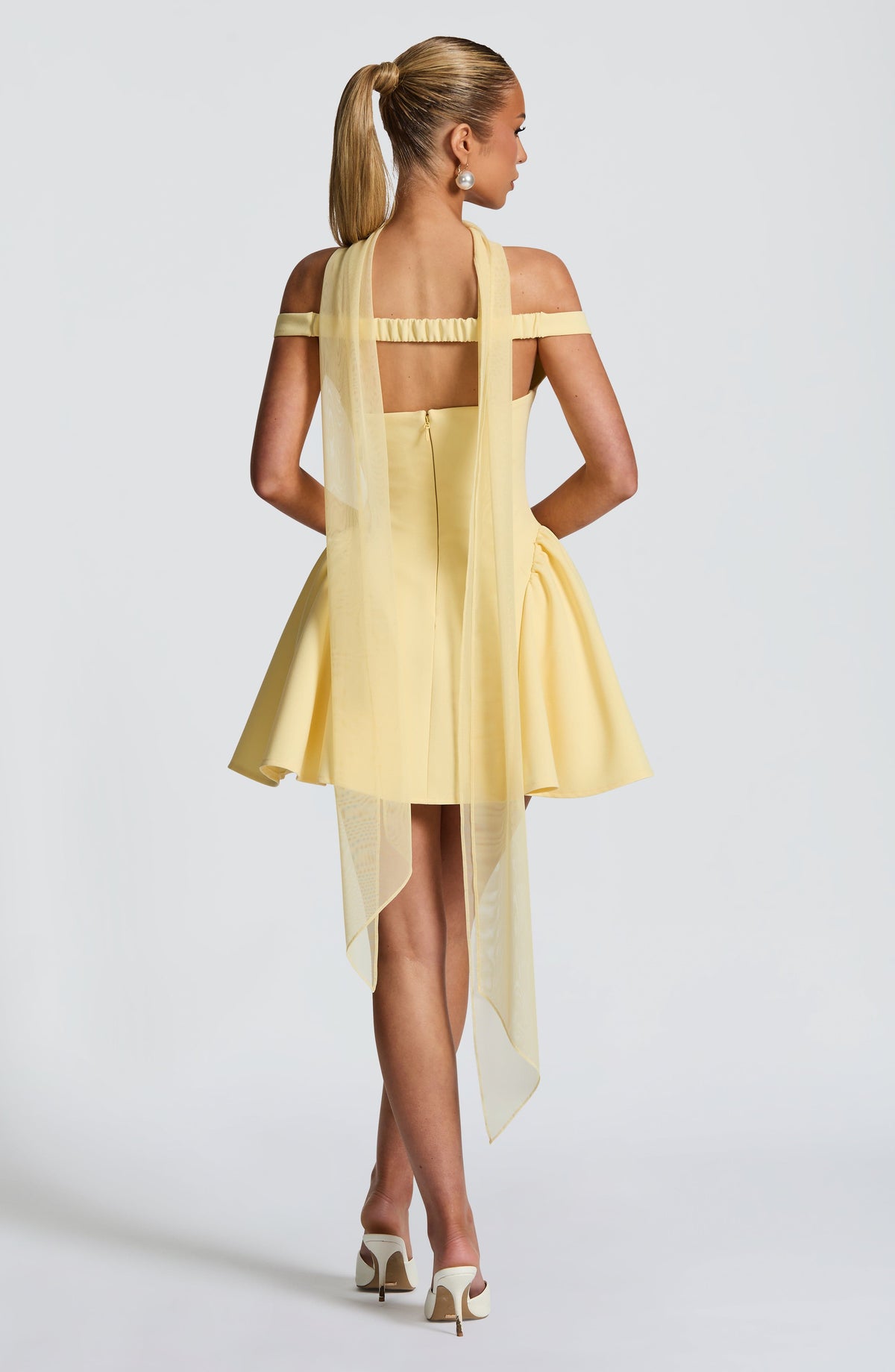R.F Women's Dress Marla Bardot Lemon Crepe Cocktail