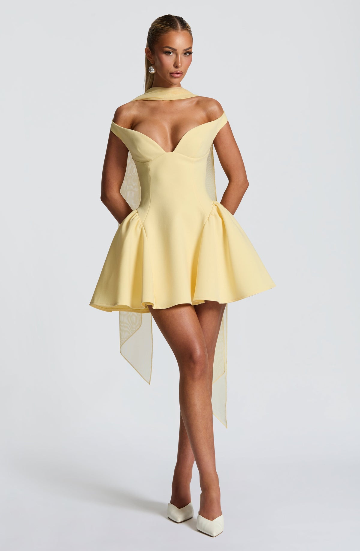 R.F Women's Dress Marla Bardot Lemon Crepe Cocktail