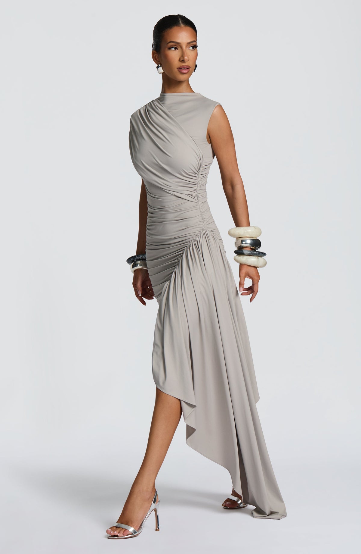 DIA Women's Dress Marnie Mini Cowl-Neck Light Grey Ruched Party