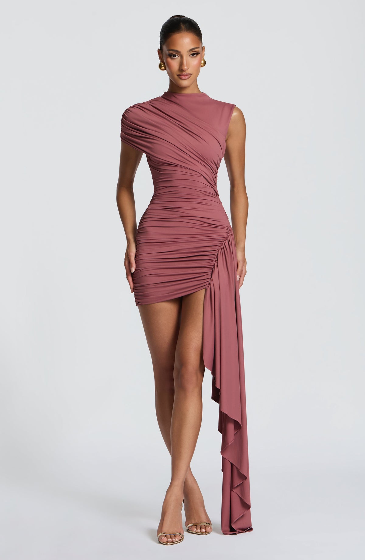 DIA Women's Dress Cowl-Neck Rose Brown Jersey Party
