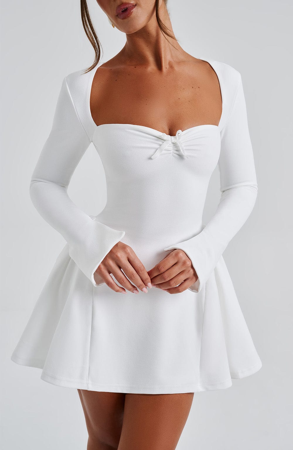Women's Dress Megan Mini Long-Sleeve Ivory Crepe Party