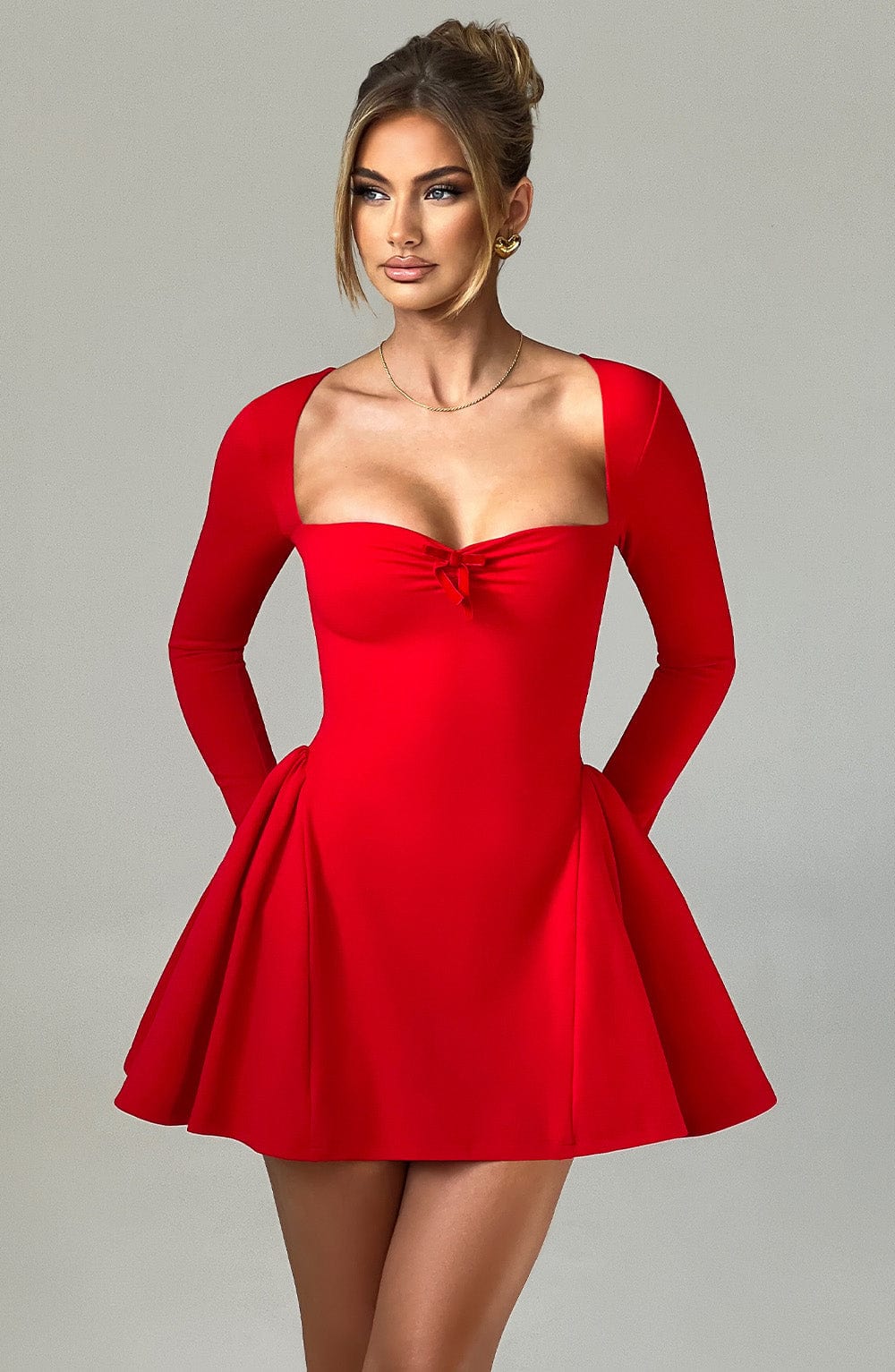 Women's Dress Megan Mini Flare Red Crepe Party