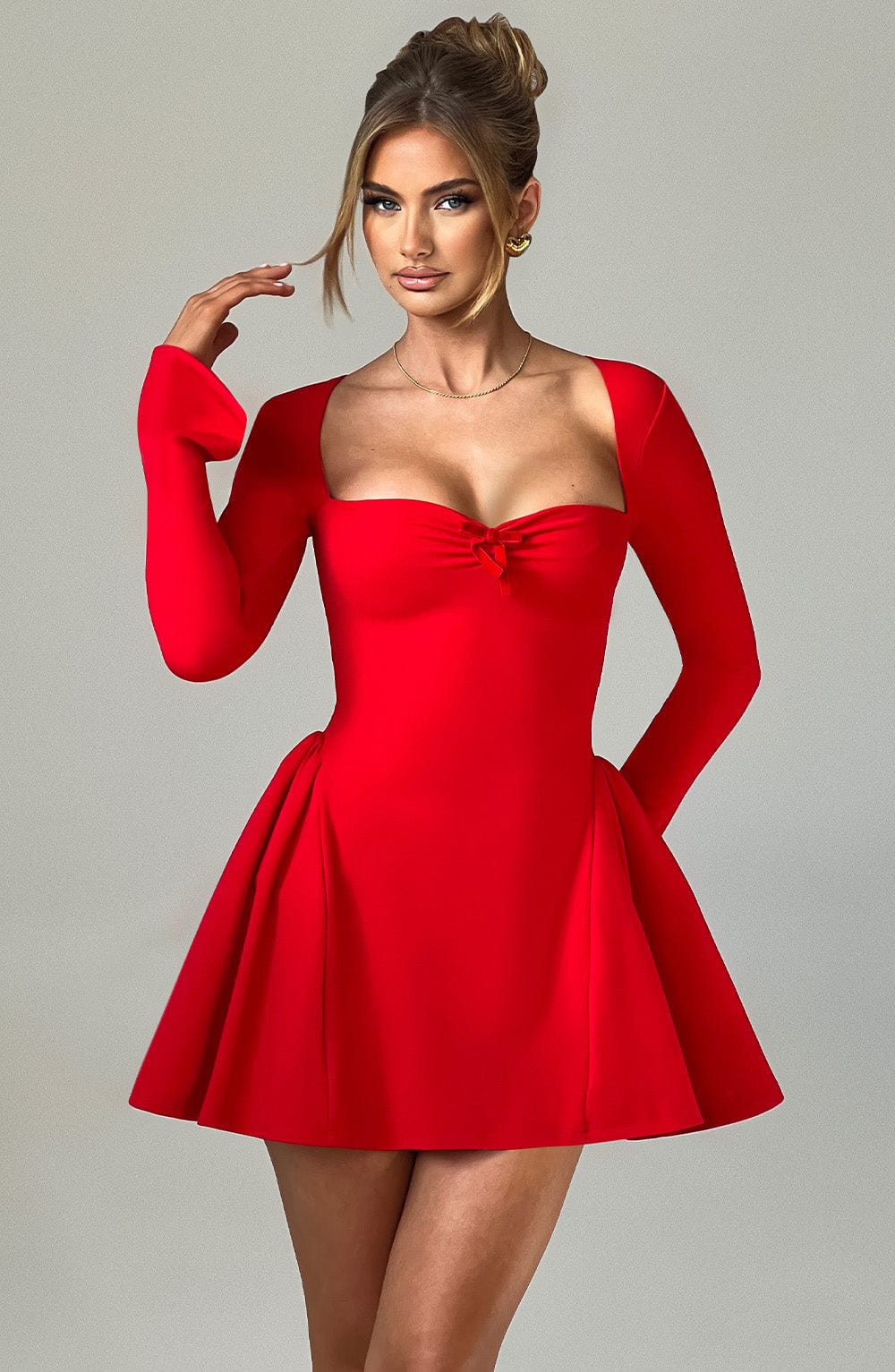 Women's Dress Megan Mini Flare Red Crepe Party