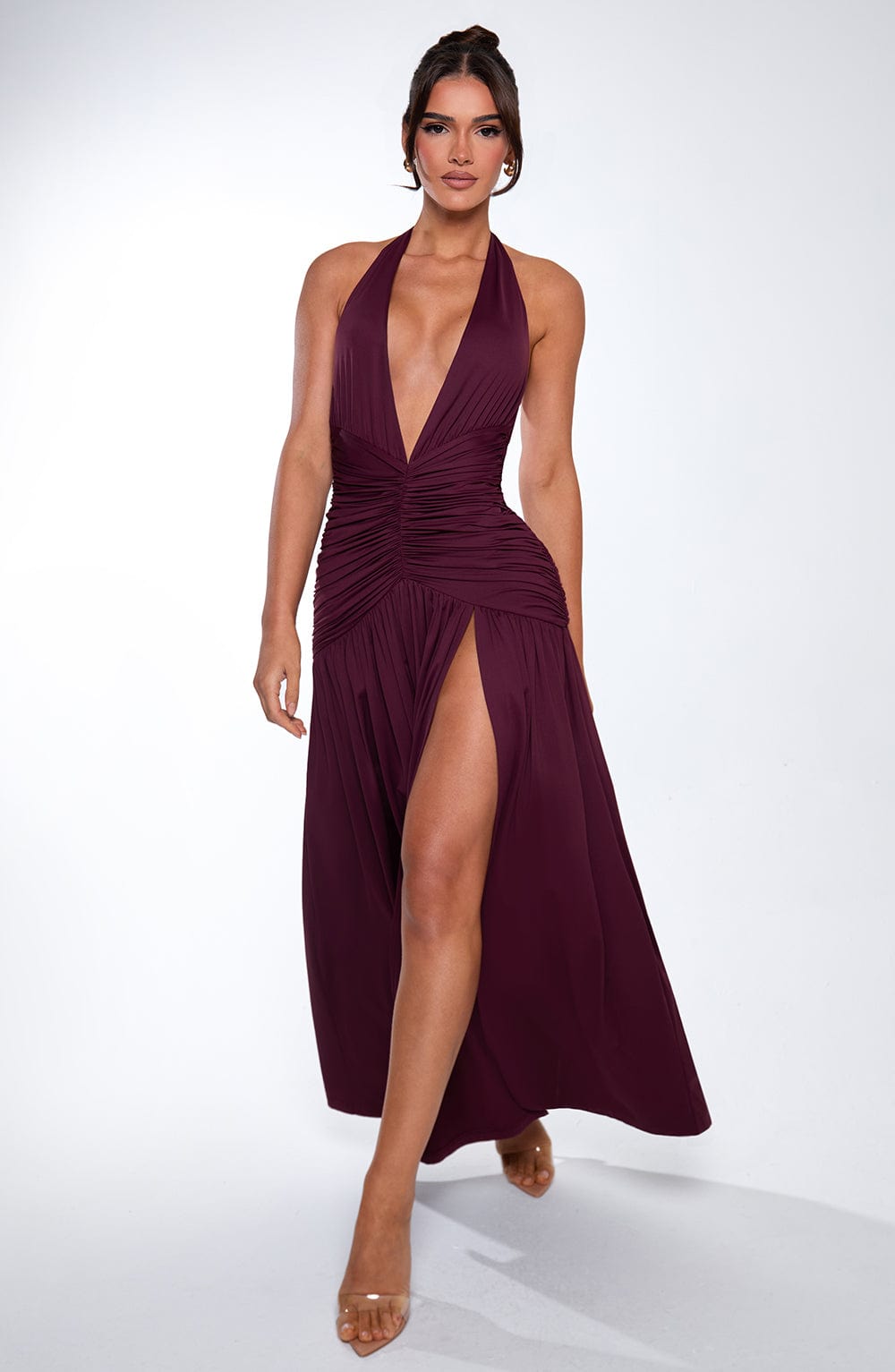 DIA Women's Dress Melania Maxi Cherry Lacquer Ruched Evening Party