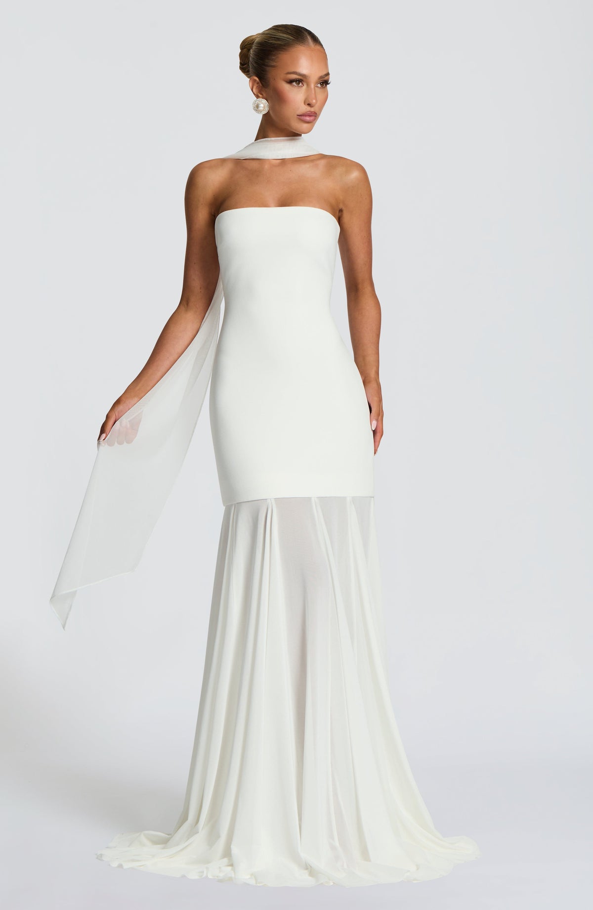 S.M Women's Dress Strapless Ivory Crepe Formal