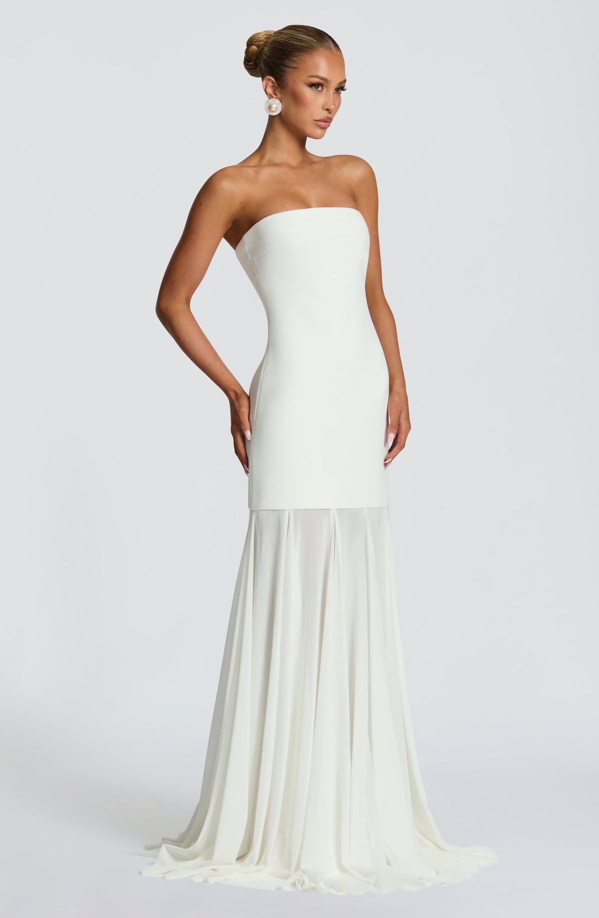S.M Women's Dress Strapless Ivory Crepe Formal