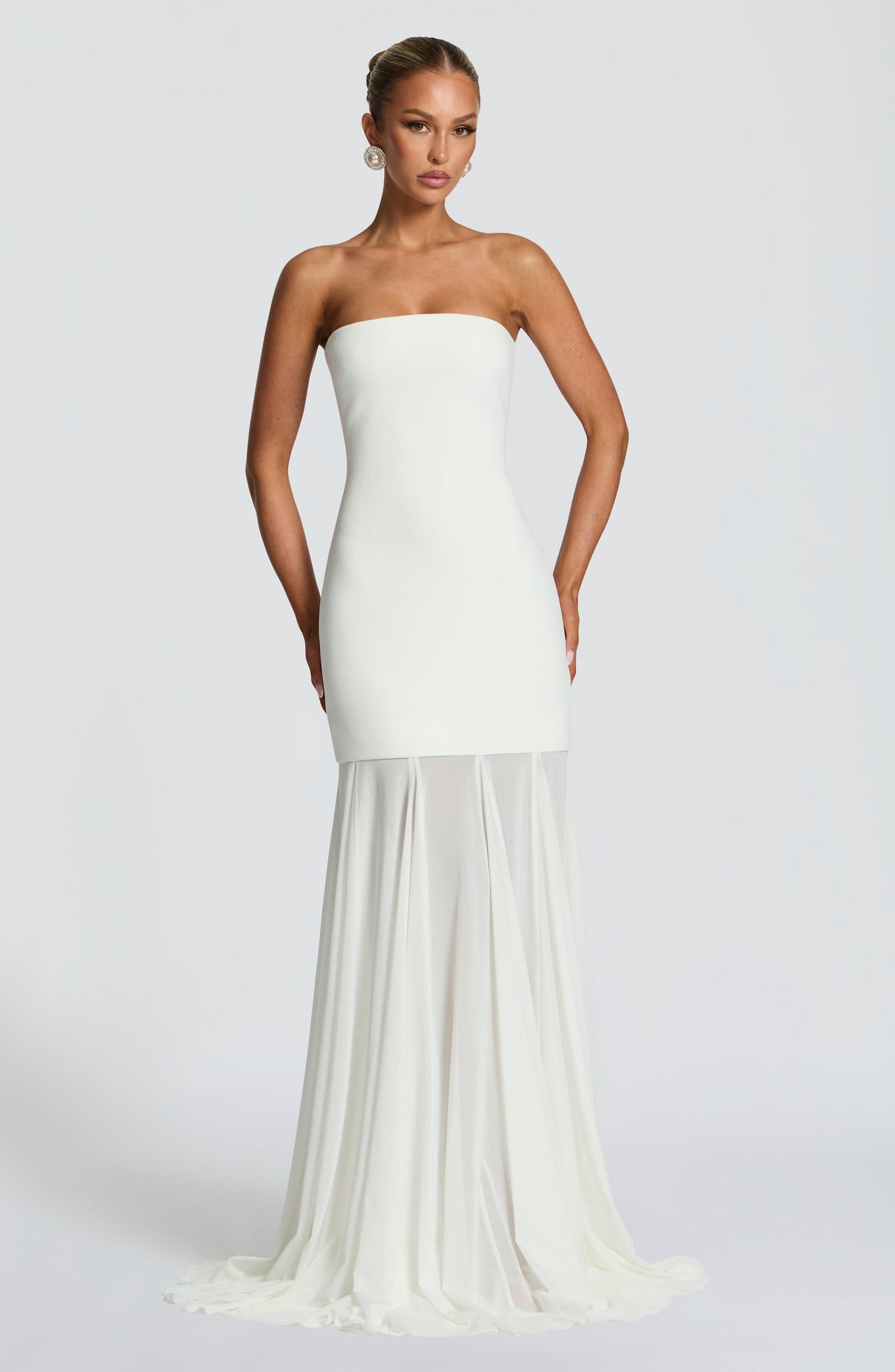 S.M Women's Dress Strapless Ivory Crepe Formal