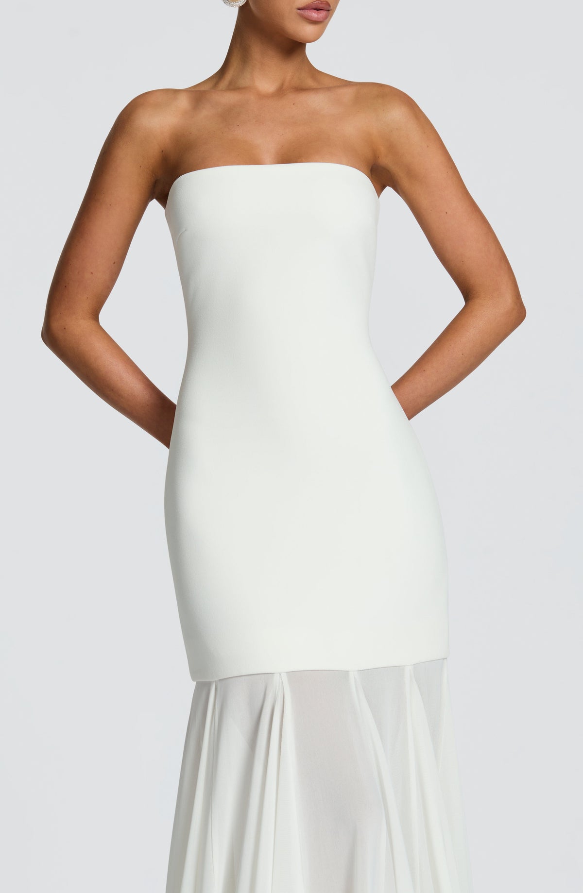 S.M Women's Dress Strapless Ivory Crepe Formal