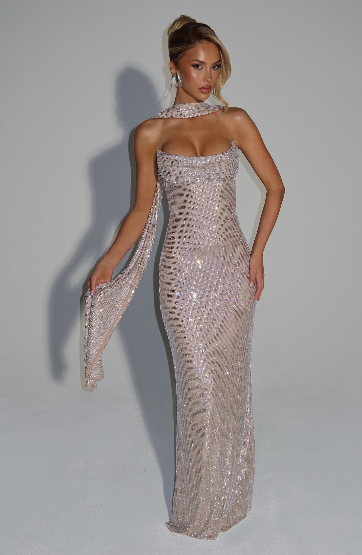 L.F Women's Dress Mirabella Strapless Corset Nude Rhinestone Mesh Evening