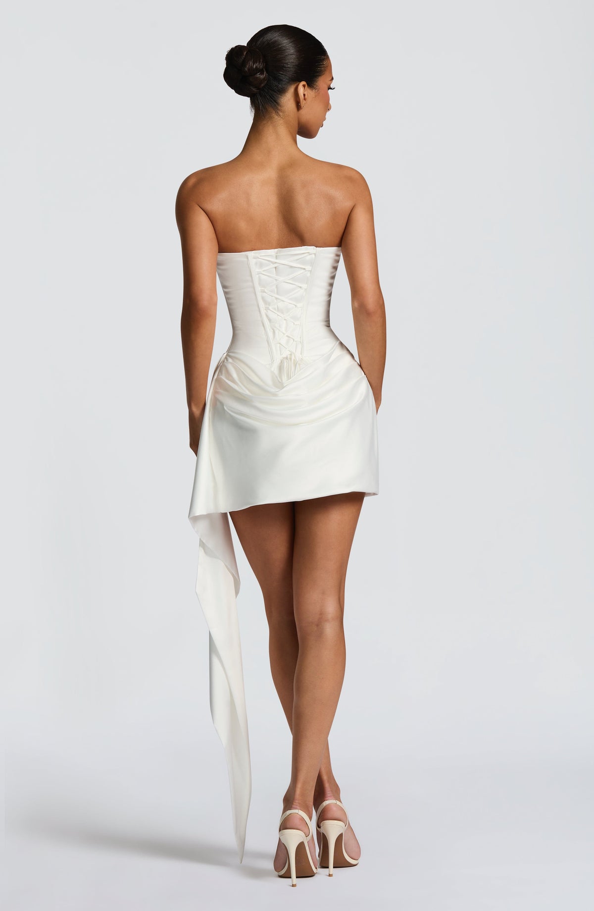 M.T Women's Dress Mona Strapless Cowl Neck Ivory Stretch Satin Bridal Party