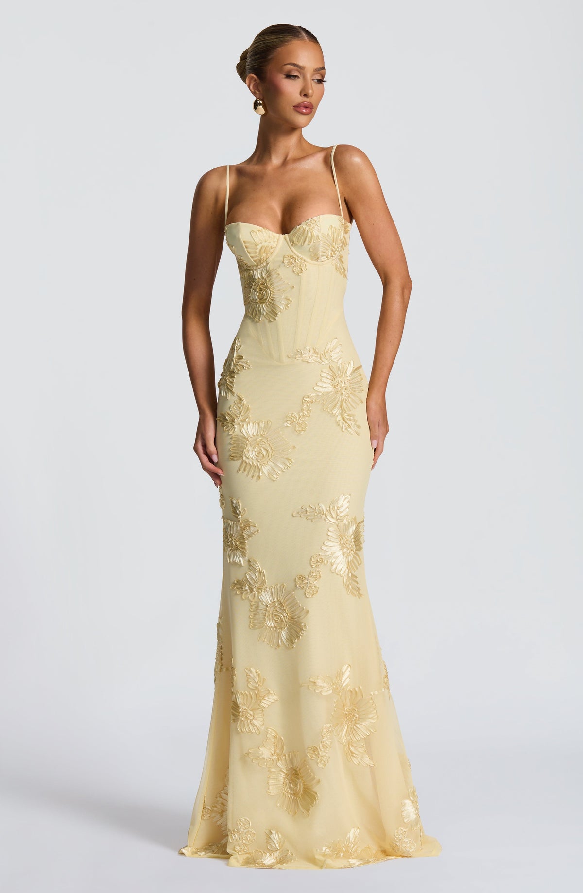 L.F Women's Dress Corset Lemon Floral Appliqué Evening