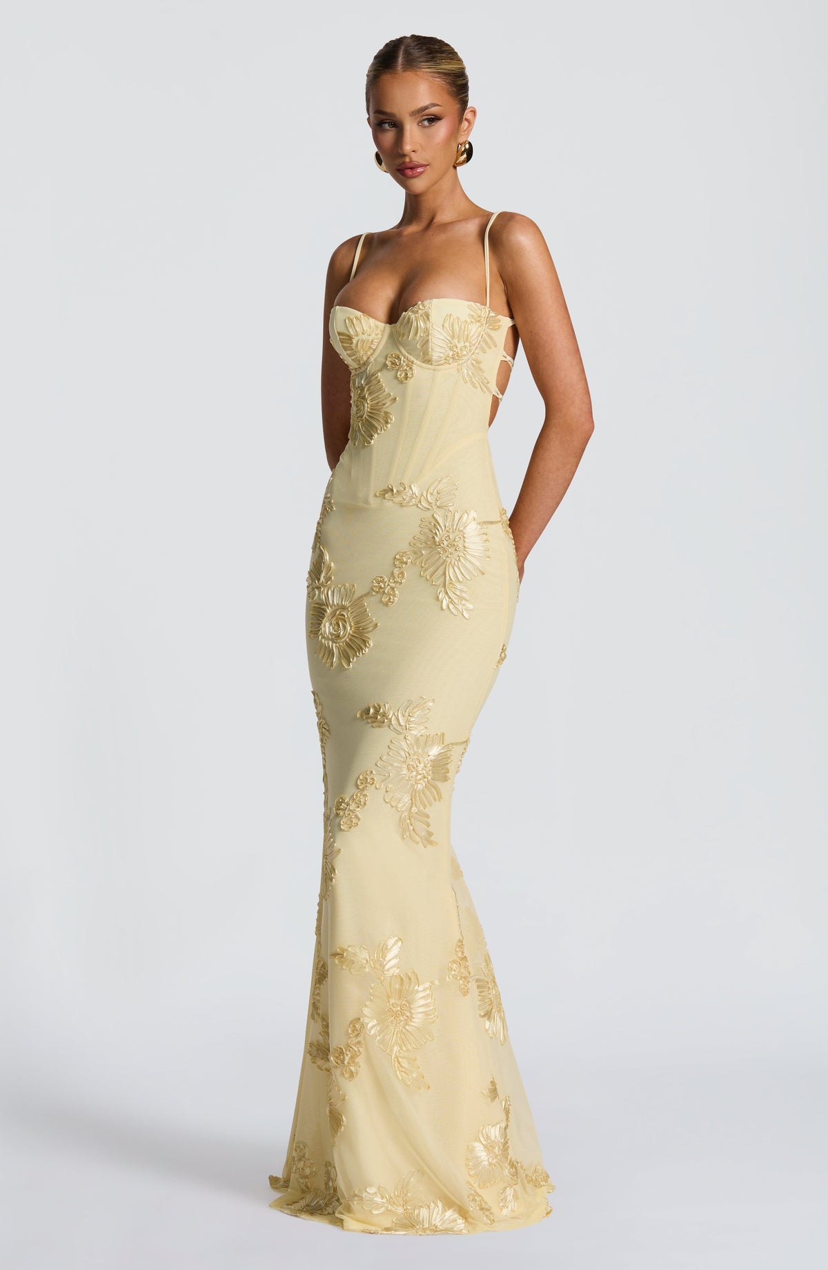 L.F Women's Dress Corset Lemon Floral Appliqué Evening