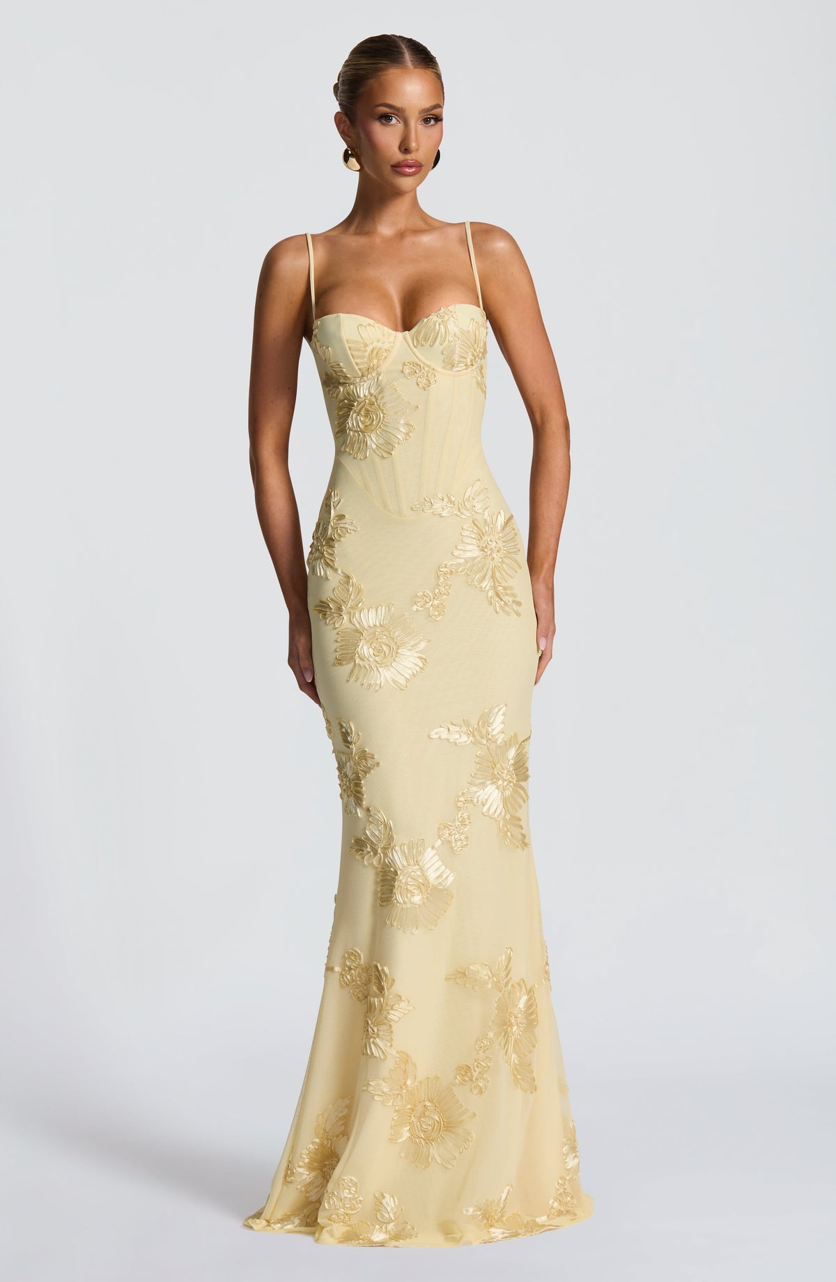 L.F Women's Dress Corset Lemon Floral Appliqué Evening