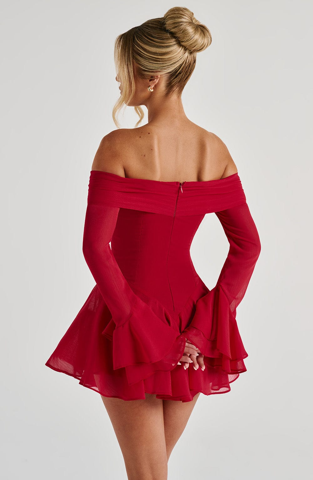 Women's Dress Bardot Playsuit Red Chiffon Evening Party