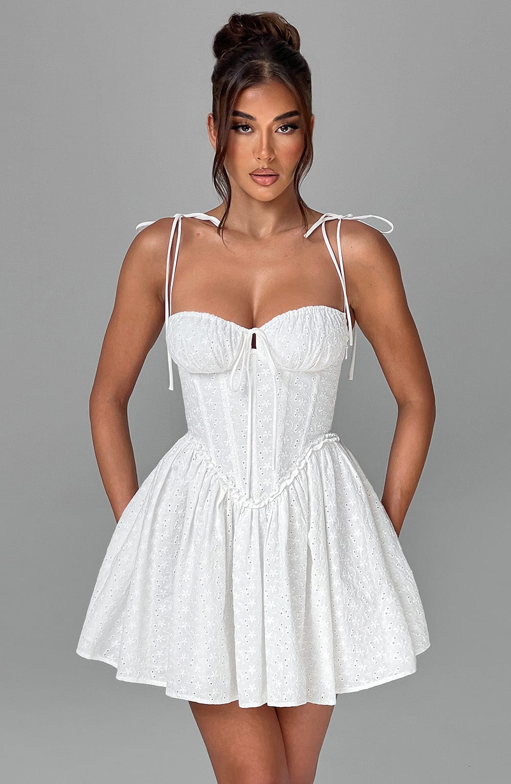 R.F Women's Dress Corset Mini Ivory Cotton Broderie Party