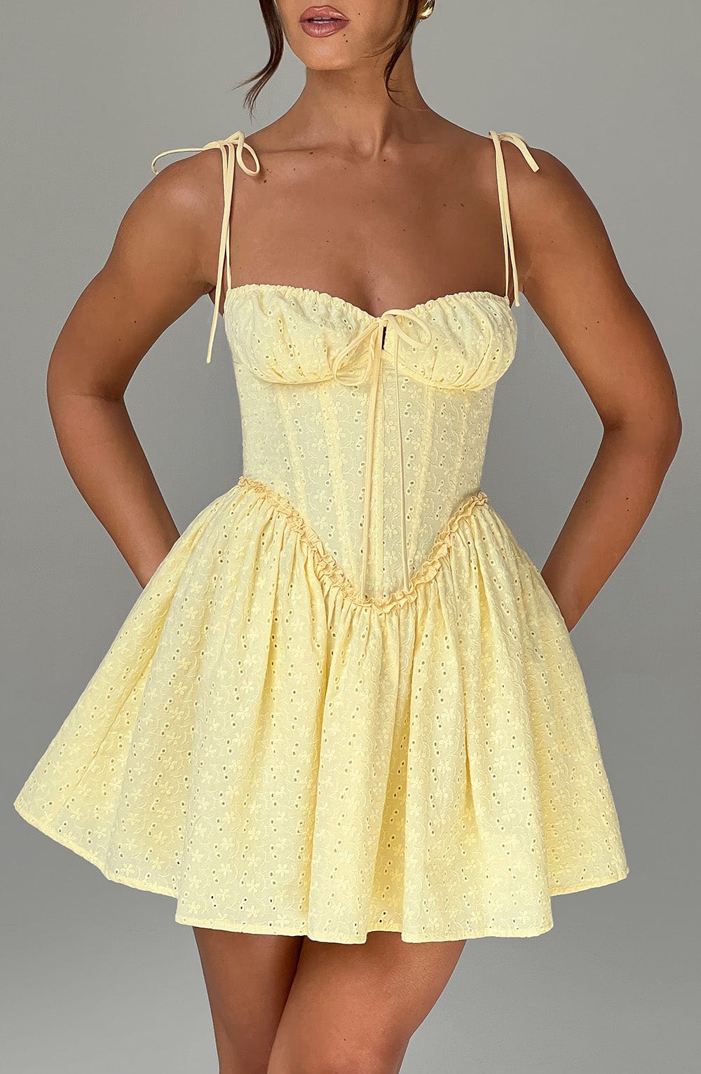 R.F Women's Dress Corset Mini Lemon Broderie Anglaise Party