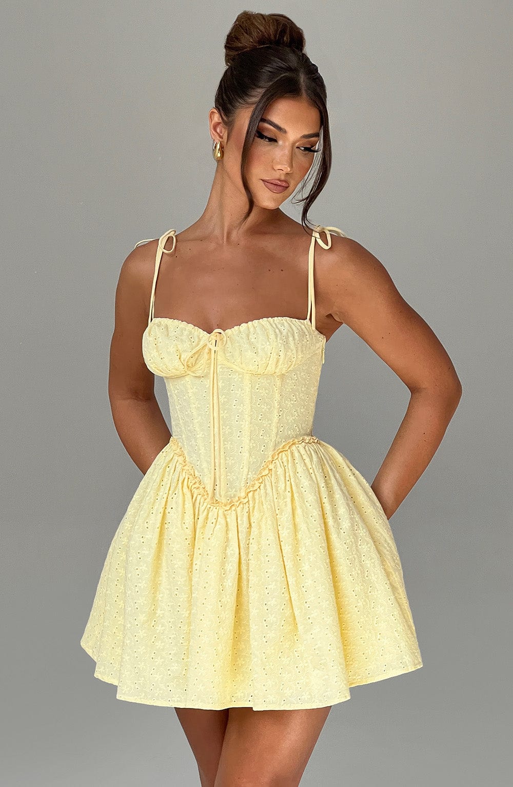 R.F Women's Dress Corset Mini Lemon Broderie Anglaise Party