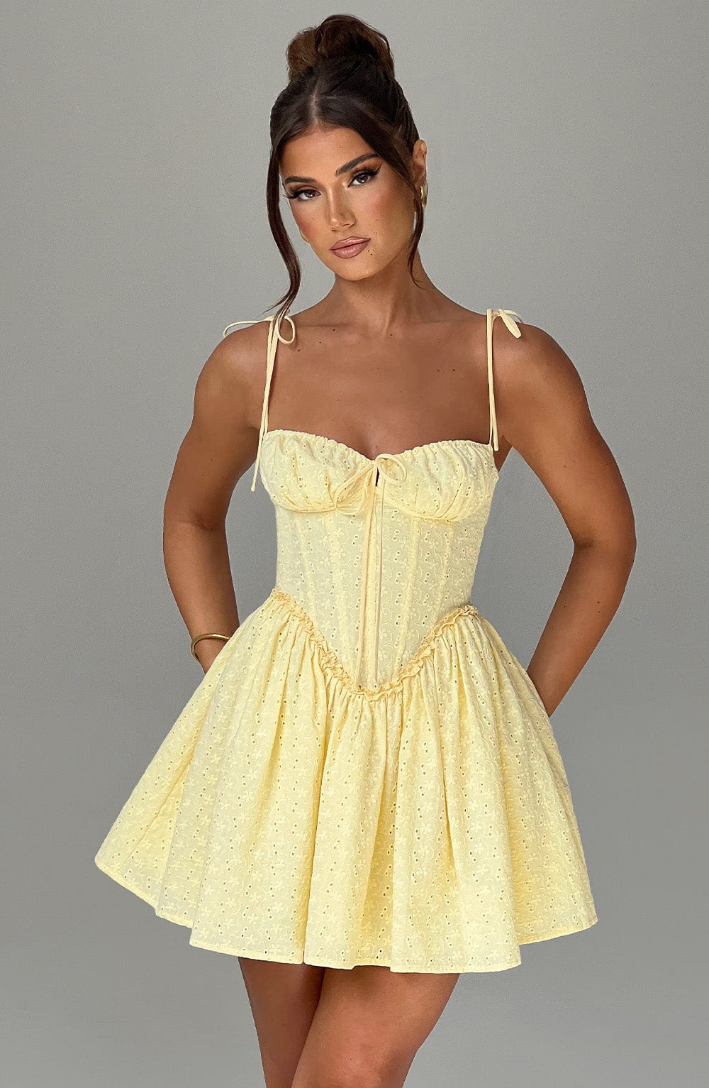 R.F Women's Dress Corset Mini Lemon Broderie Anglaise Party