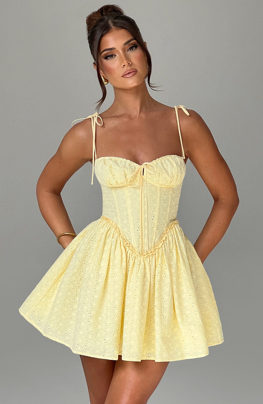 R.F Women's Dress Corset Mini Lemon Broderie Anglaise Party