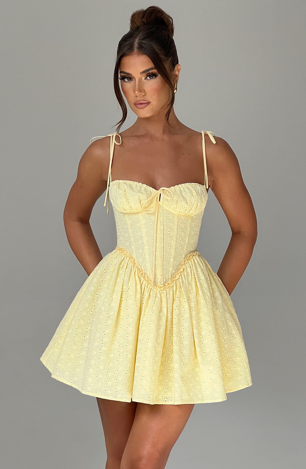 R.F Women's Dress Corset Mini Lemon Broderie Anglaise Party
