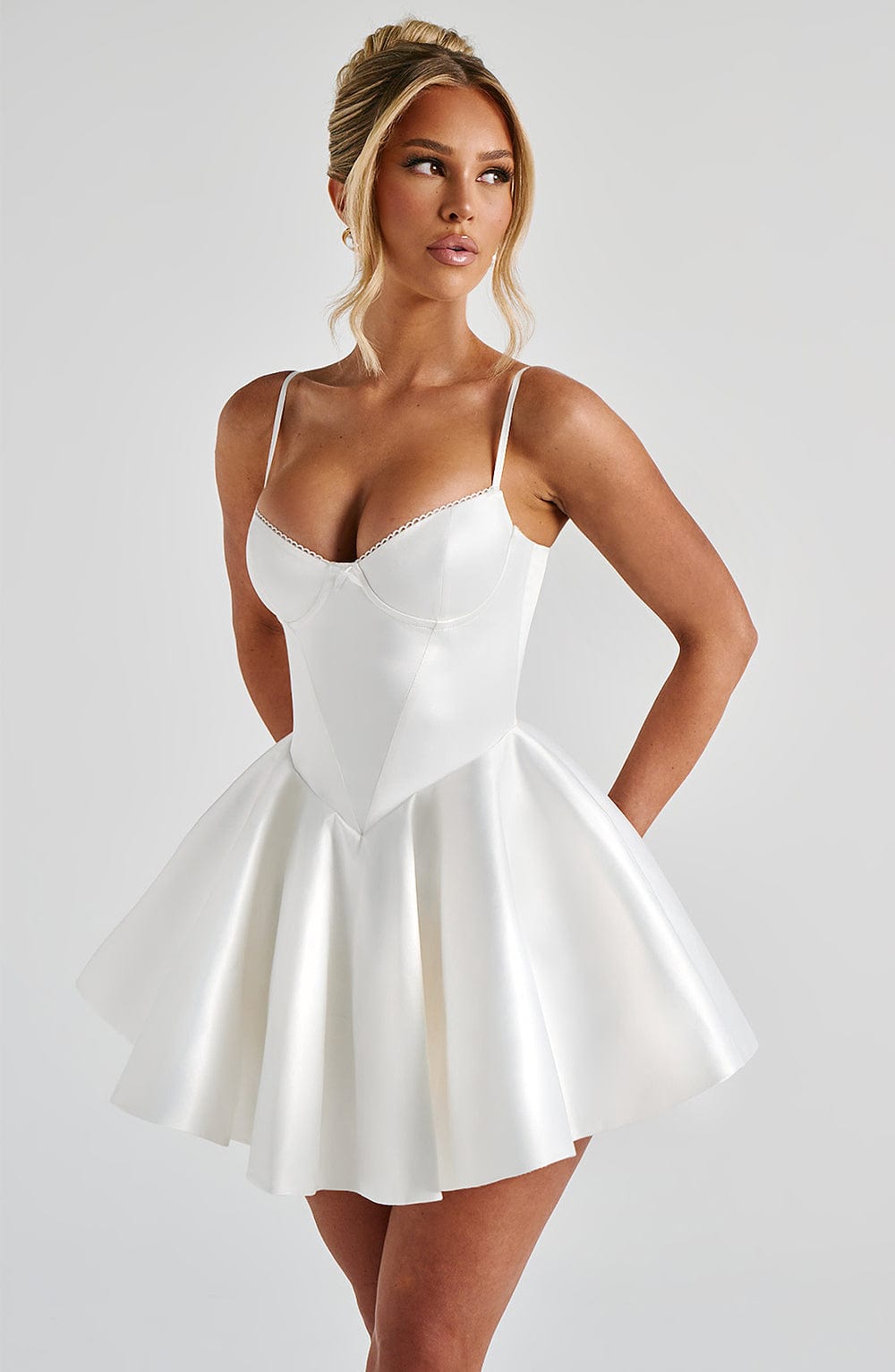 C.F Women's Dress Poppy Mini Ivory Stretch Satin Party