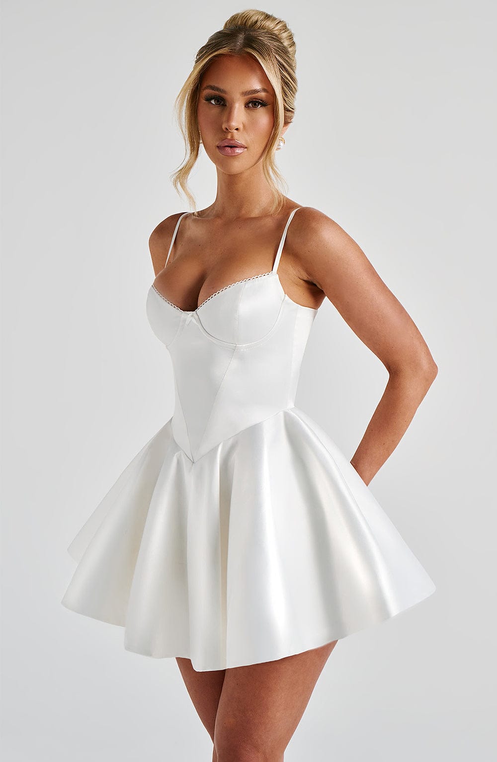 C.F Women's Dress Poppy Mini Ivory Stretch Satin Party