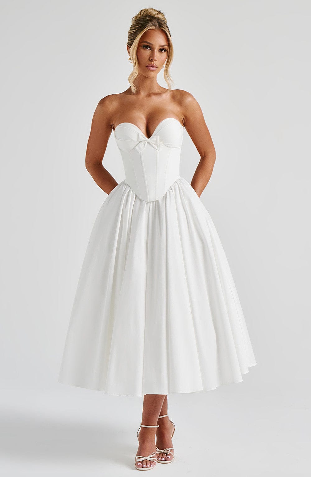 M.T Women's Dress Prim Midi Corset Ivory Cotton Strapless Bridal Evening