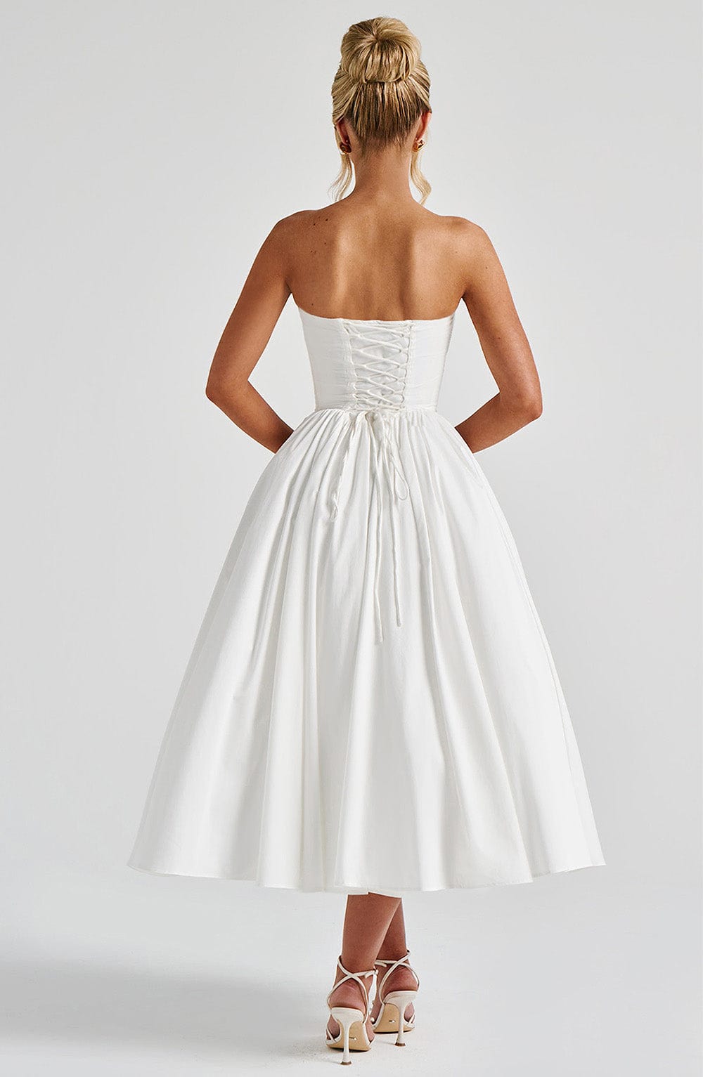 M.T Women's Dress Prim Midi Corset Ivory Cotton Strapless Bridal Evening