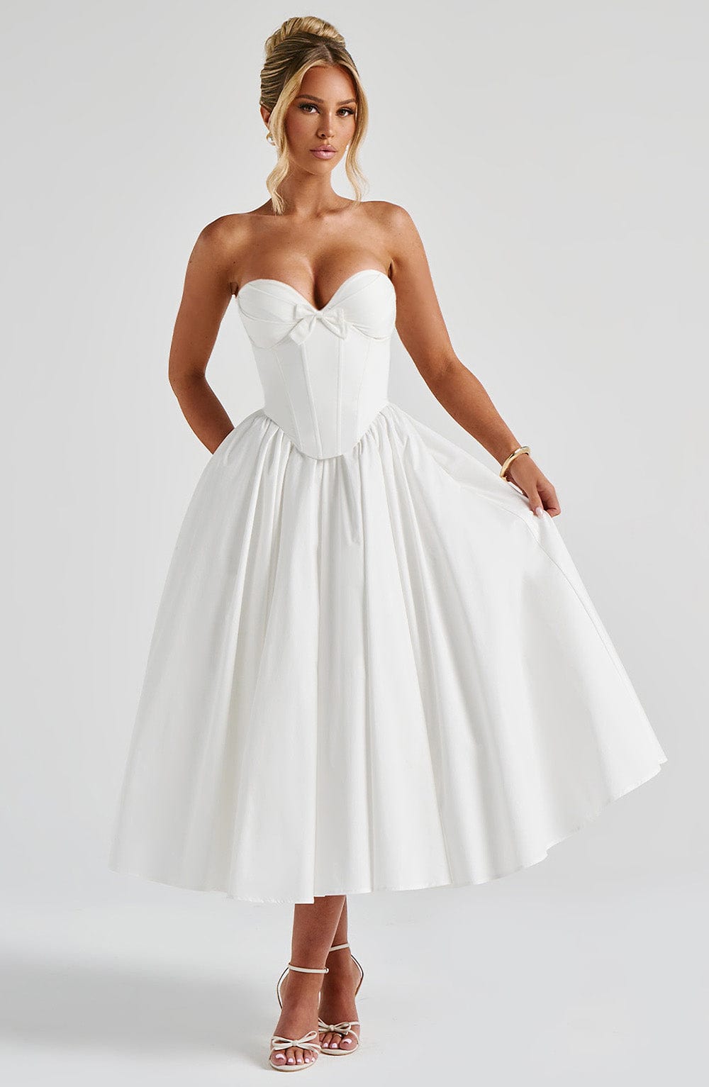 M.T Women's Dress Prim Midi Corset Ivory Cotton Strapless Bridal Evening