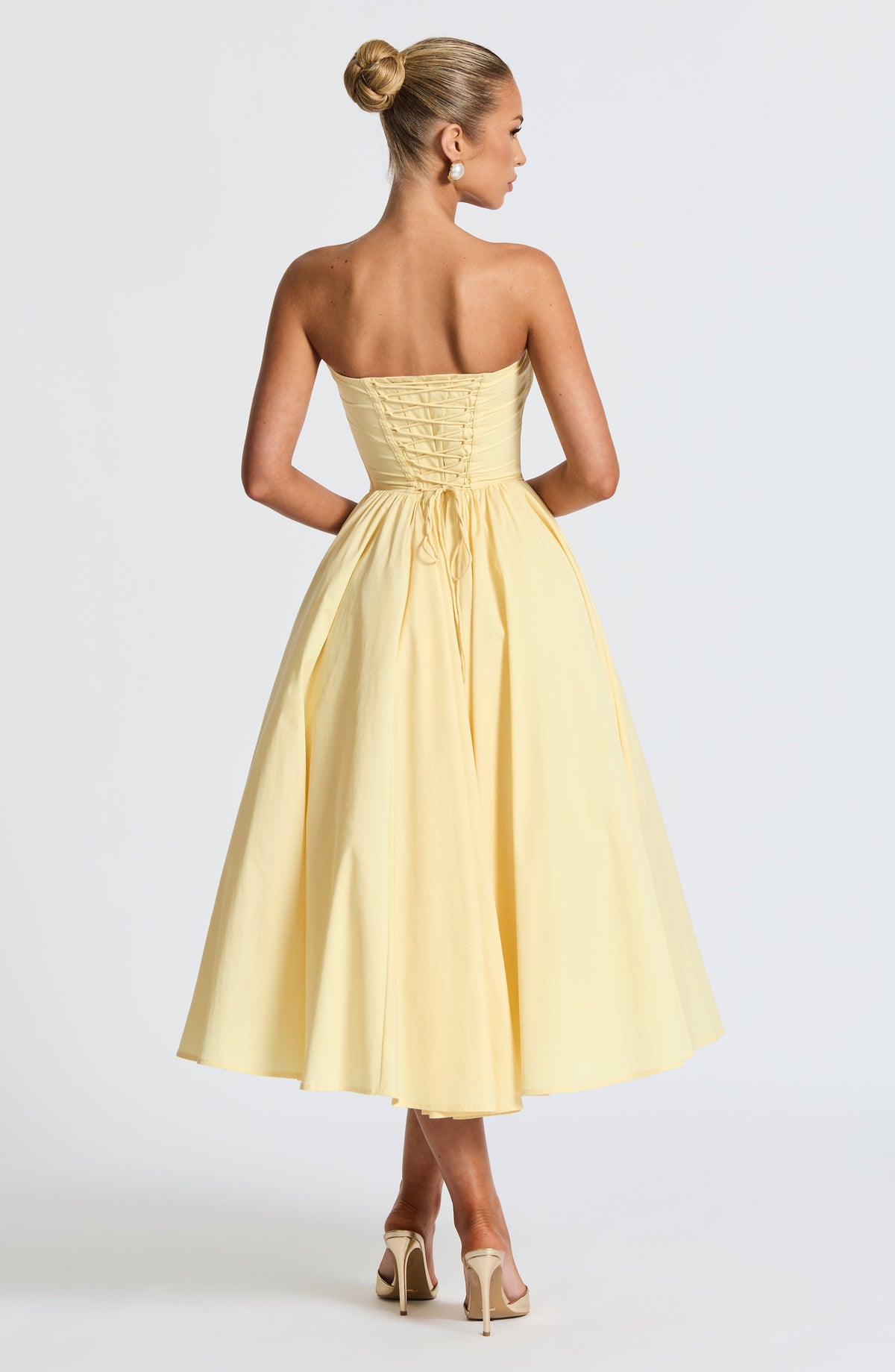 M.T Women's Dress Strapless Corset Lemon Cotton Cocktail