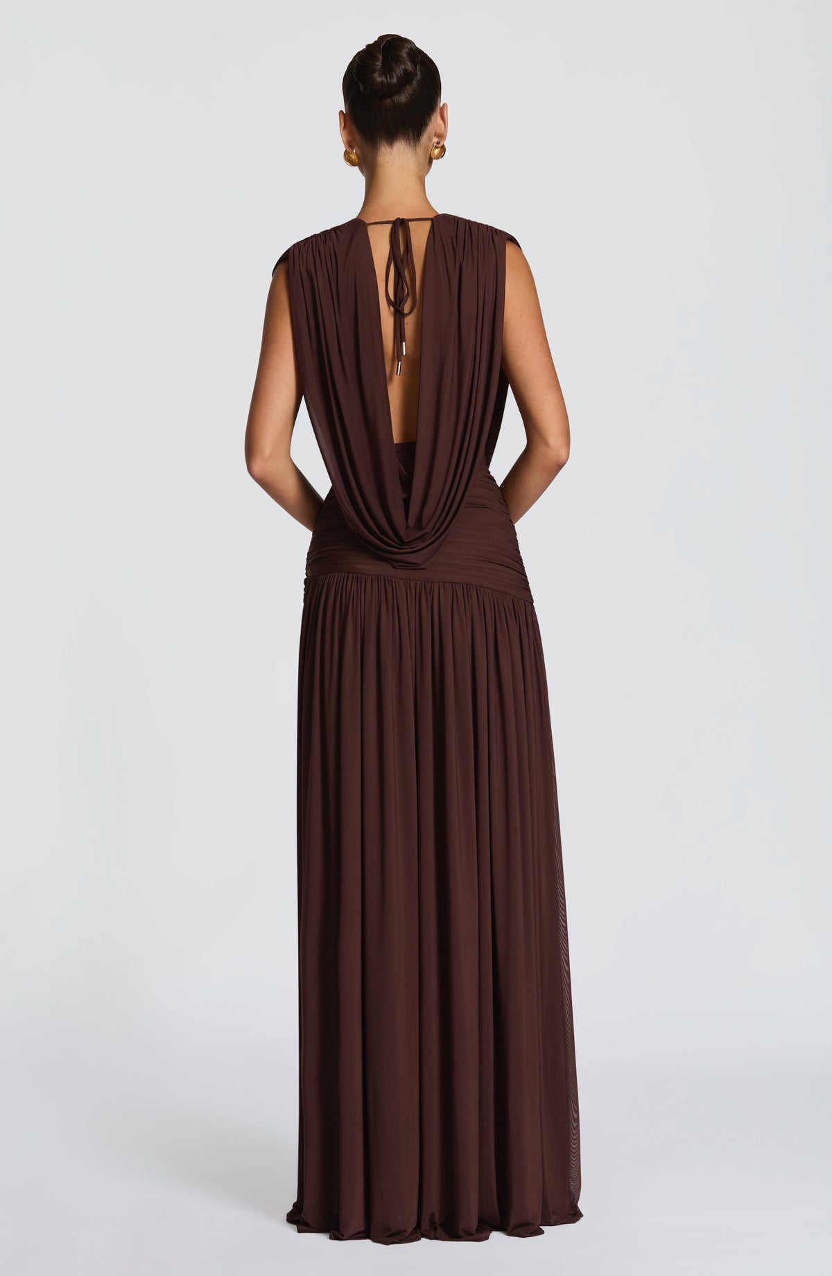 R.F Women's Dress Maxi Plum Brown Mesh Evening Gown