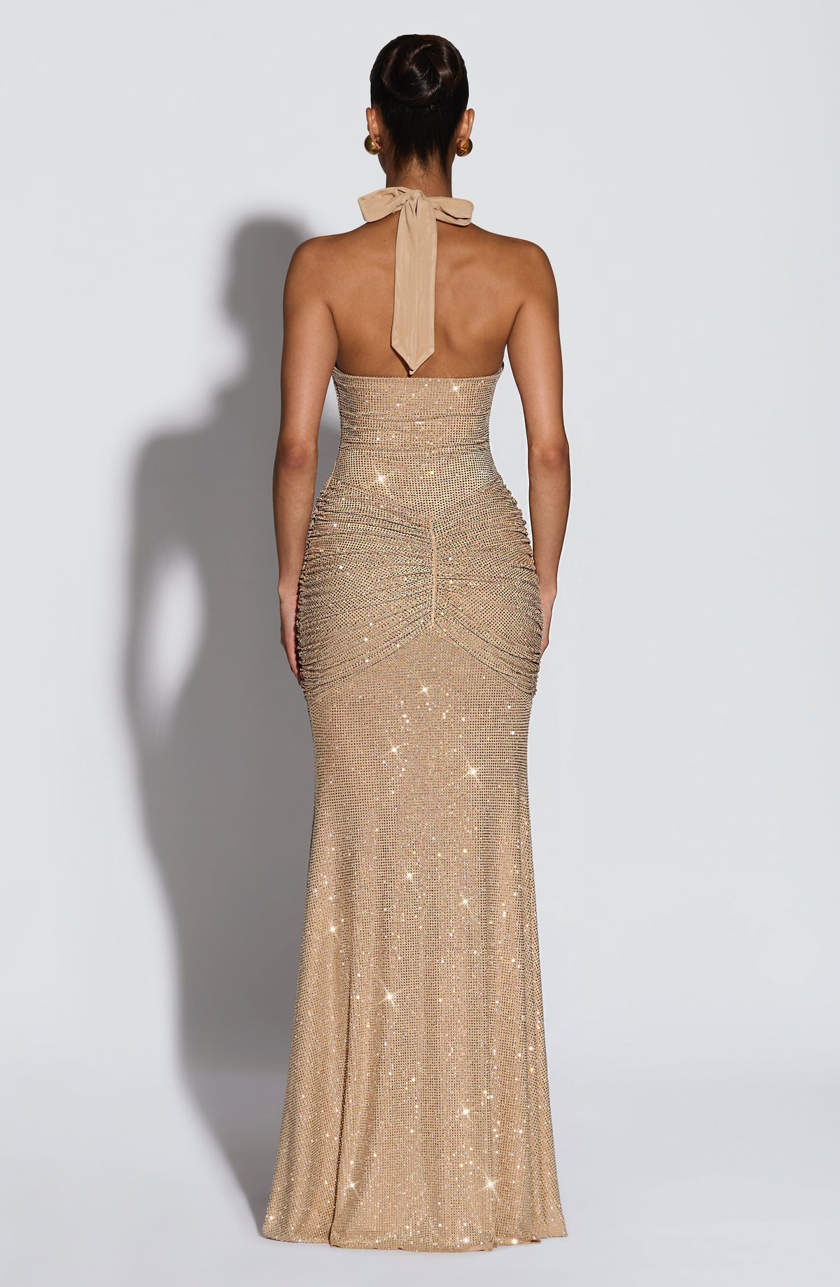 L.F Women's Dress Maxi Rosetta Gold Sparkle Mesh Embellished Evening
