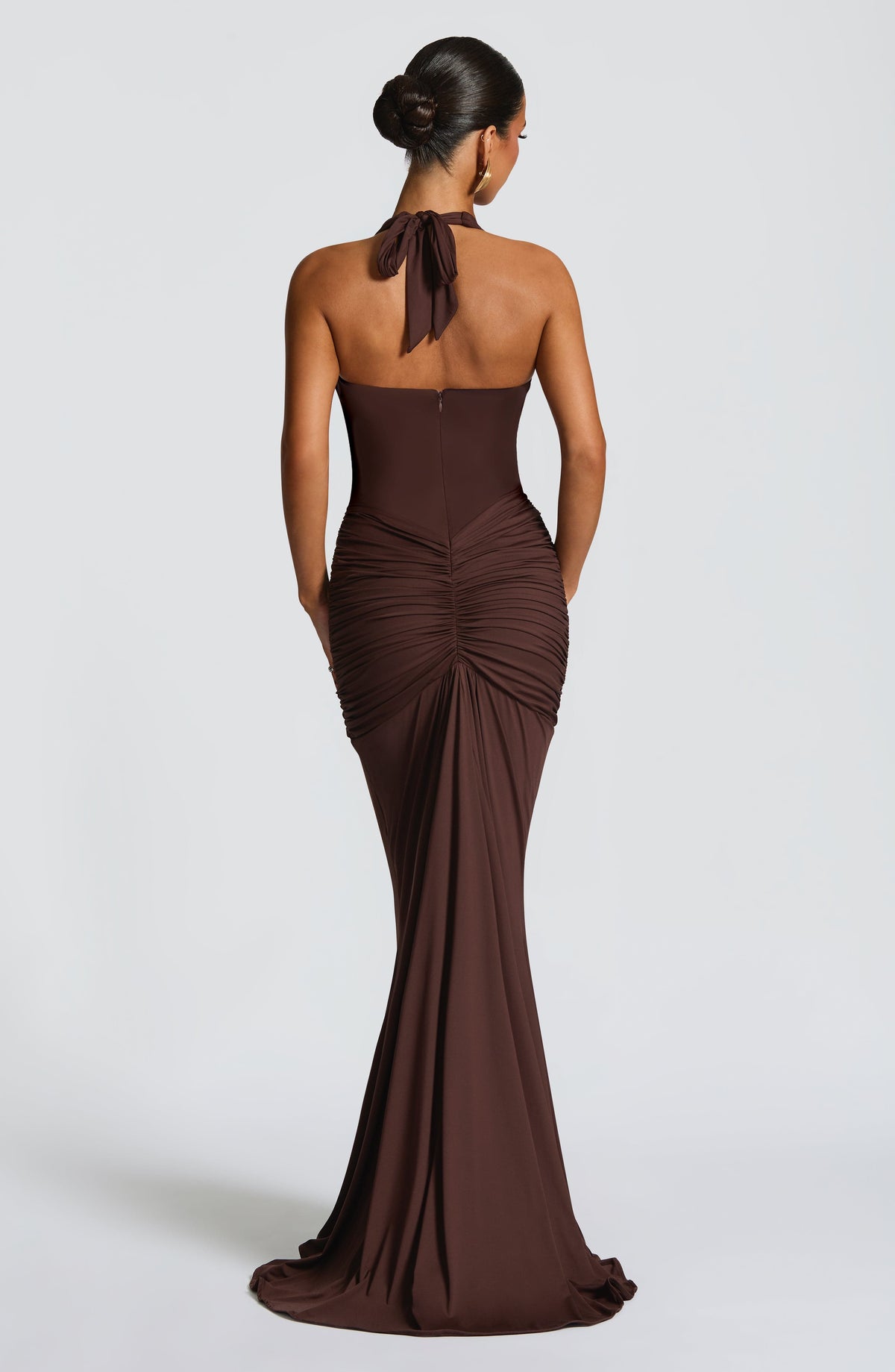 DIA Women's Dress Plunge Halter Plum Brown Slinky Jersey Formal