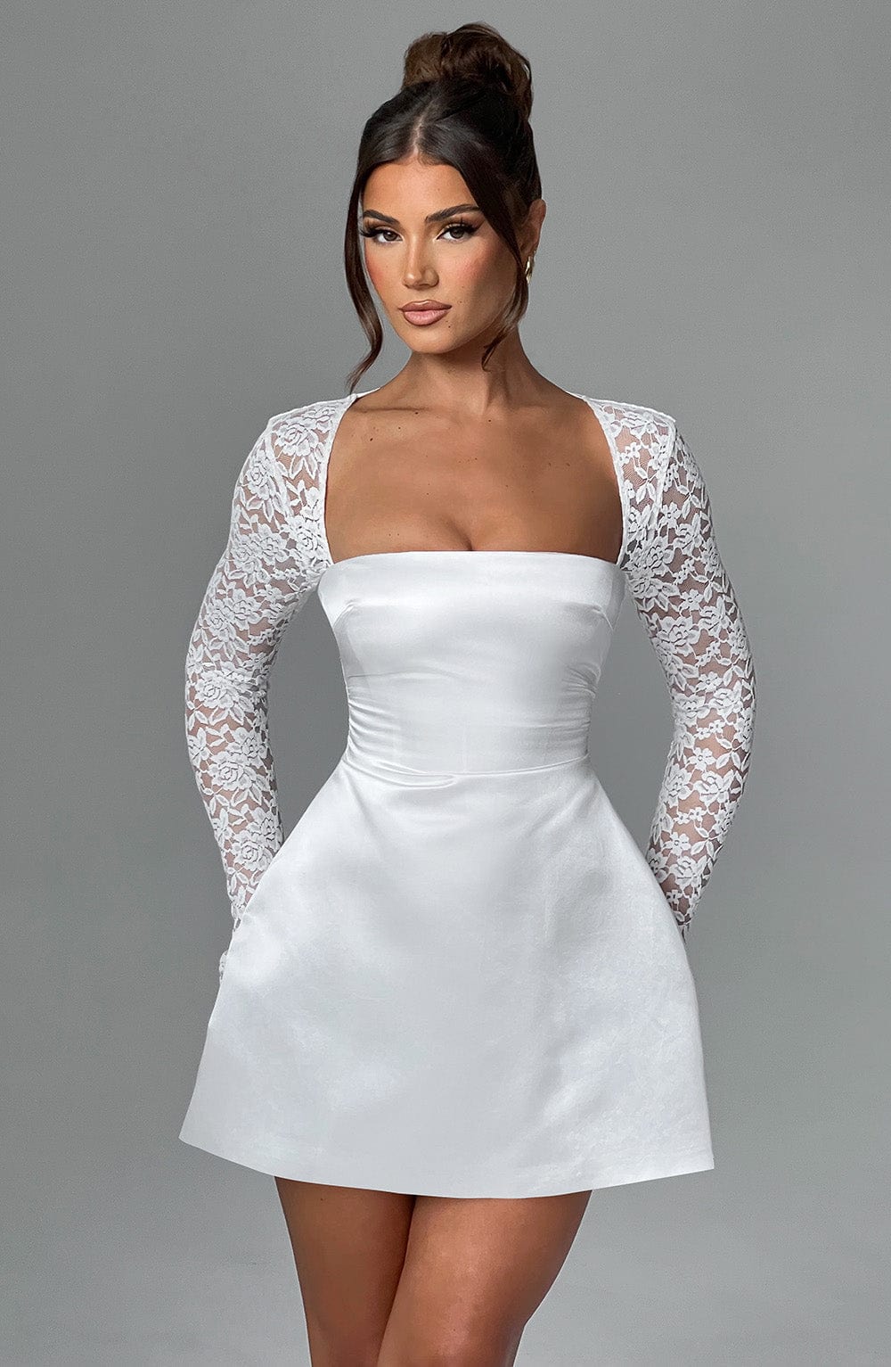 M.T Women's Dress Sadie Bubble Hem Ivory Lace Satin Party