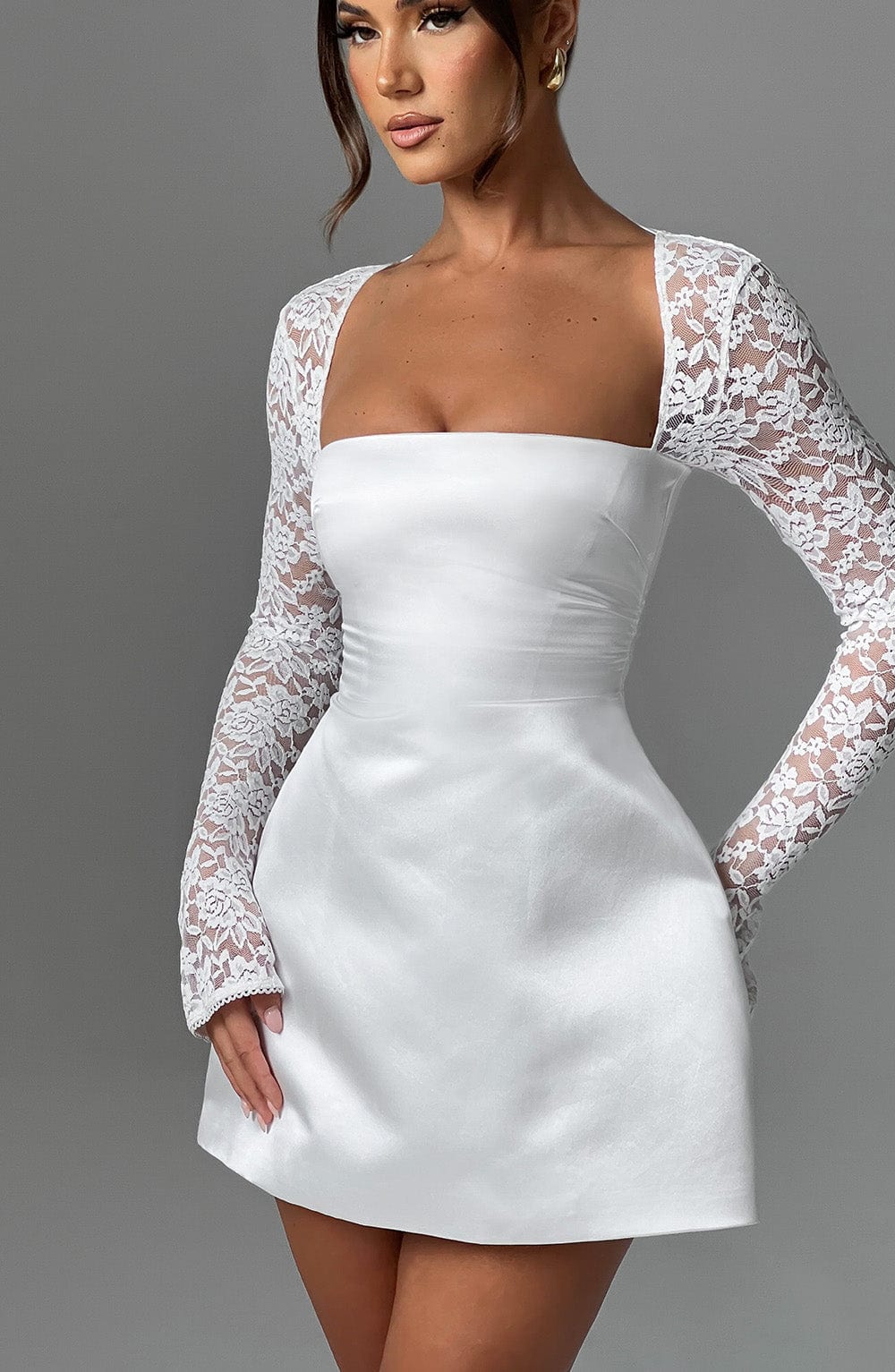 M.T Women's Dress Sadie Bubble Hem Ivory Lace Satin Party