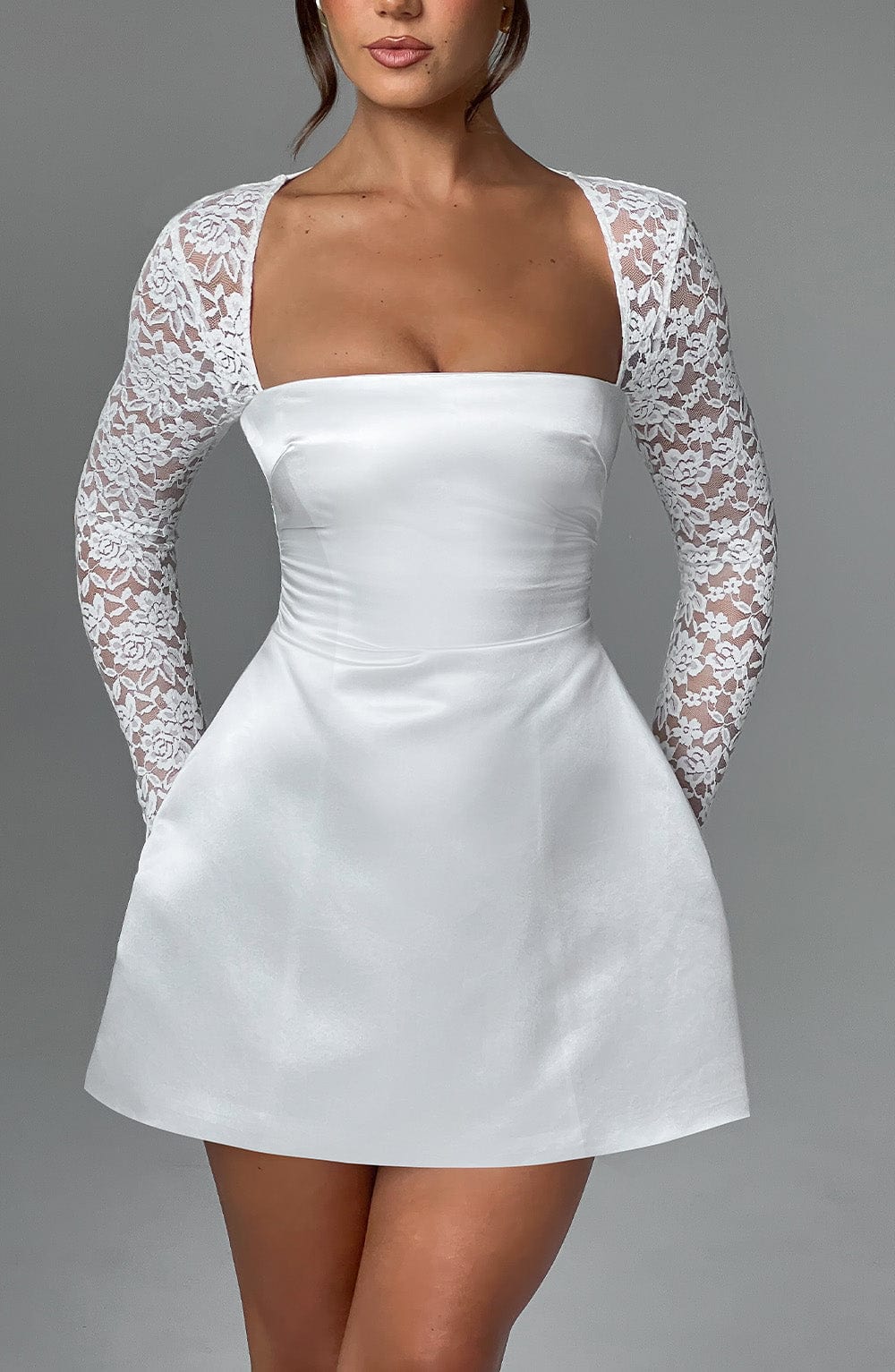 M.T Women's Dress Sadie Bubble Hem Ivory Lace Satin Party