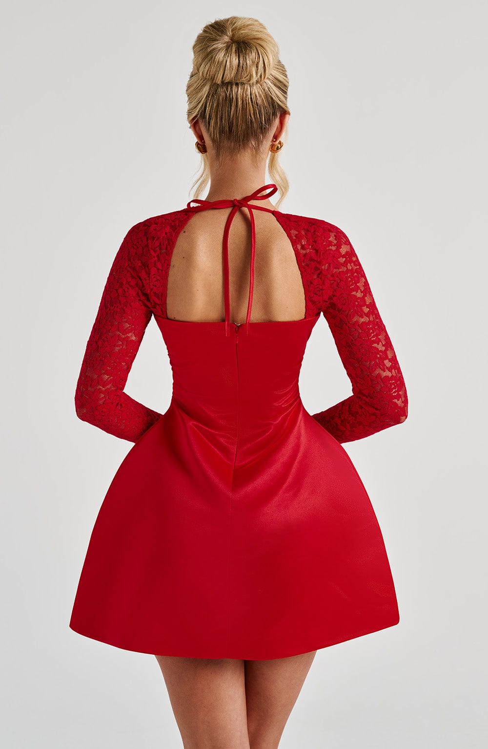 M.T Women's Dress Bubble Hem Red Satin Lace Party