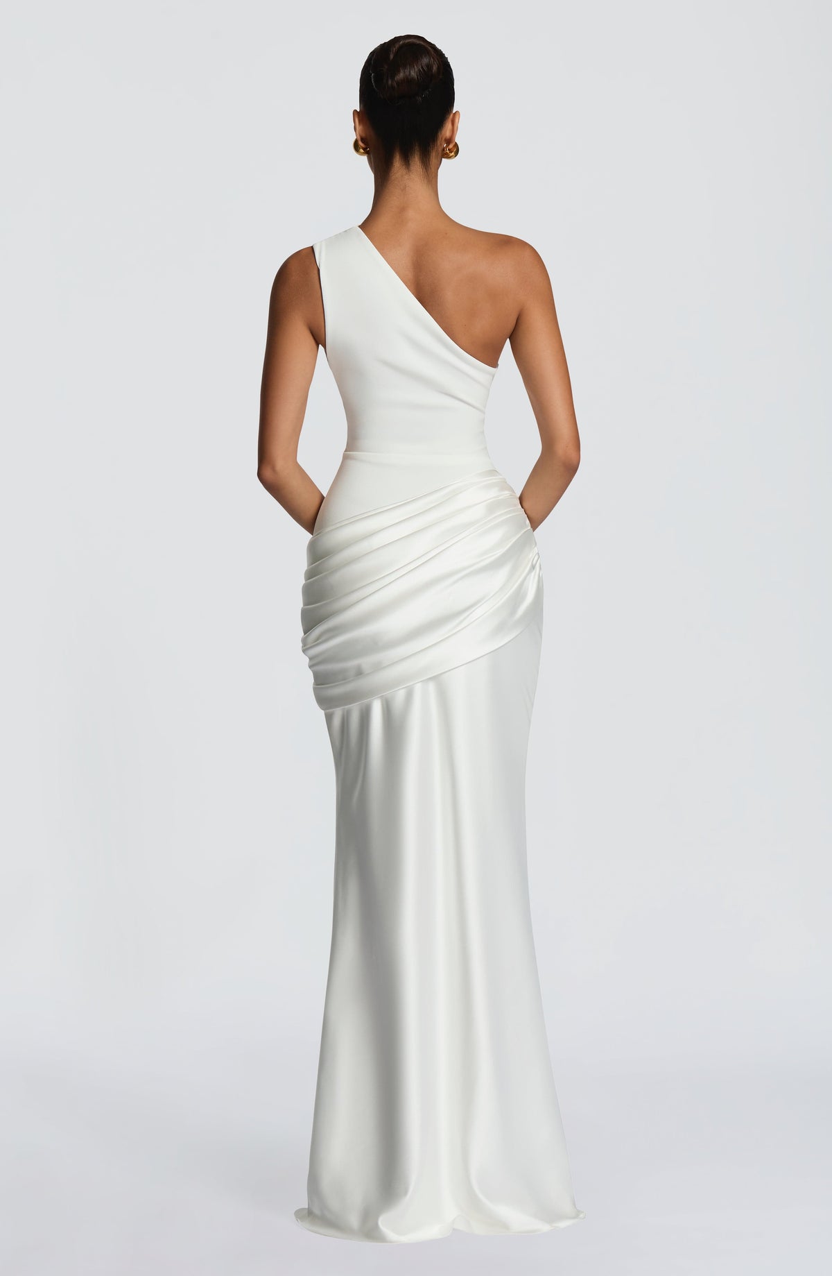 Sadona Women's Dress One-Shoulder Ivory Satin Formal
