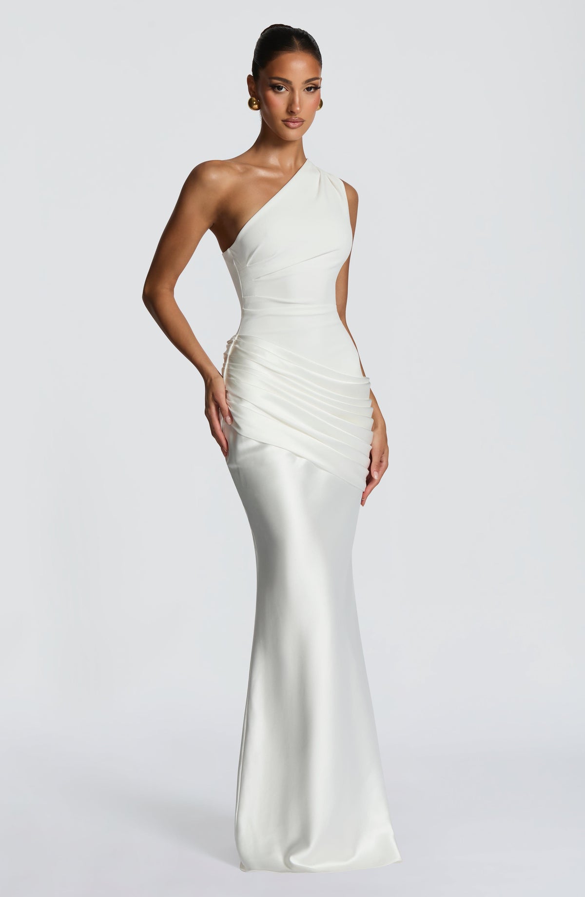 Sadona Women's Dress One-Shoulder Ivory Satin Formal